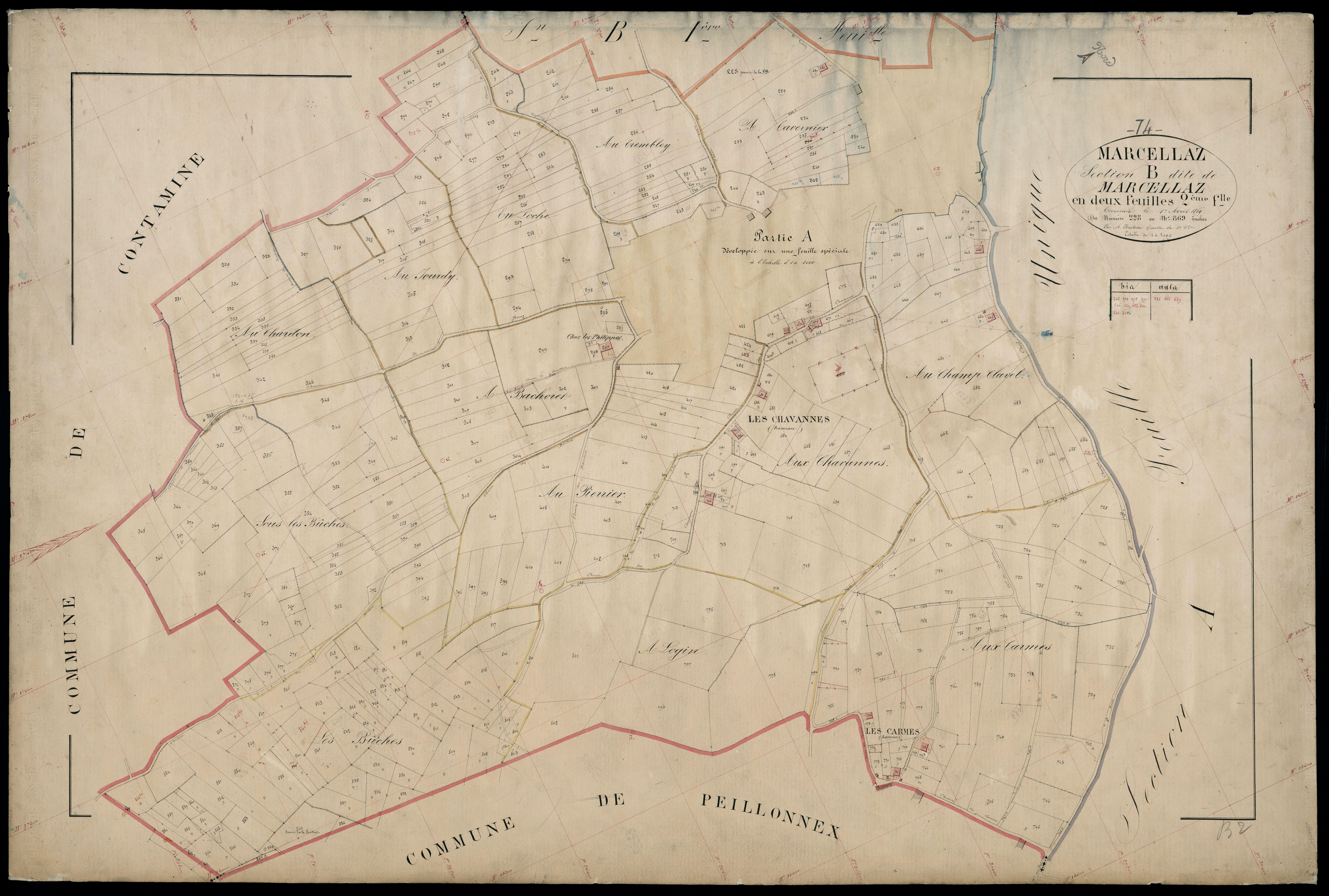 3 P 3 5641 - Feuille n° 2 bis, parcelles n° 42 à 629 - 1er avril 1869