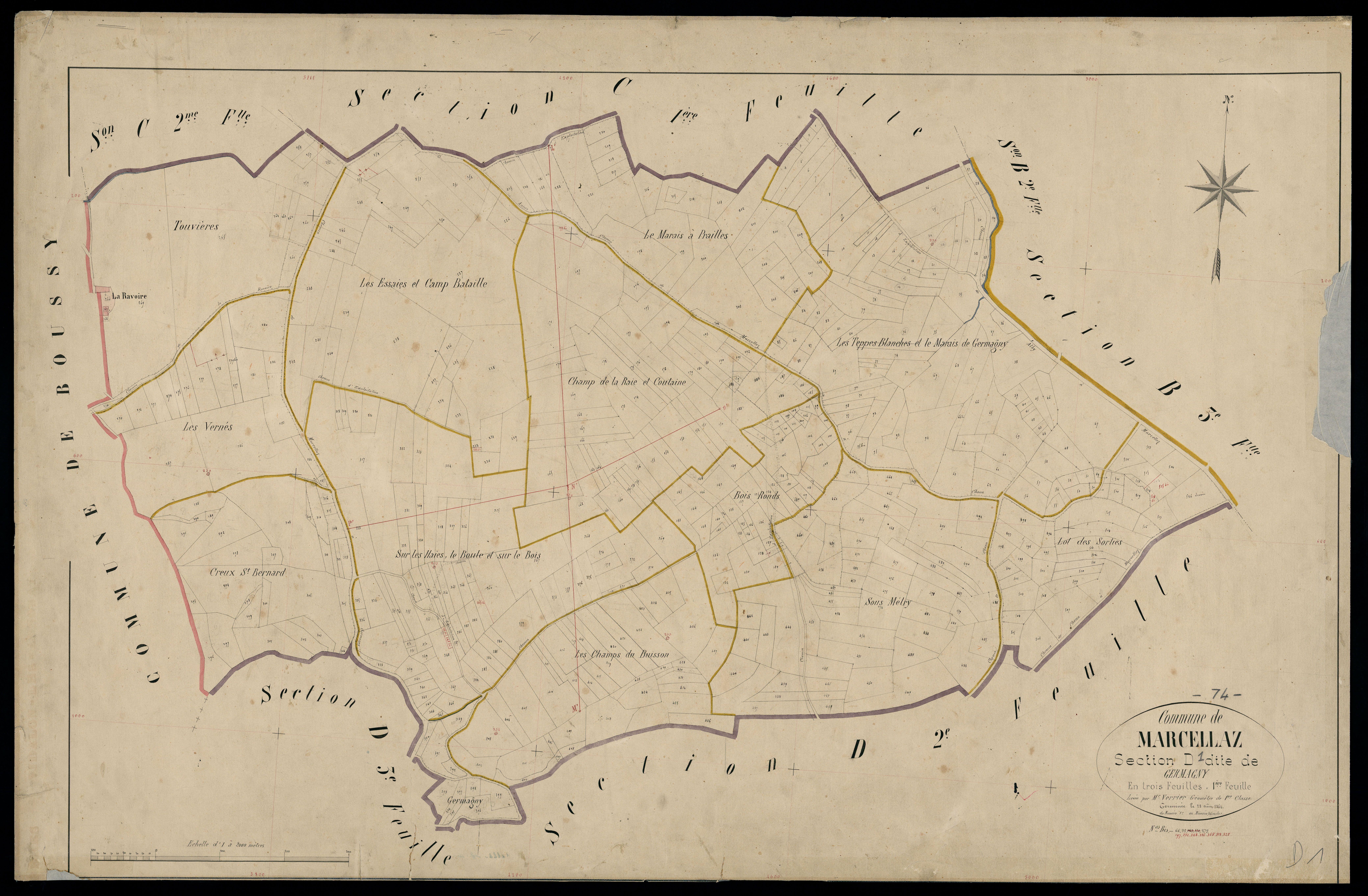 3 P 3 5635 - Feuille n° 2, parcelles n° 27 à 1022 - 28 août 1864