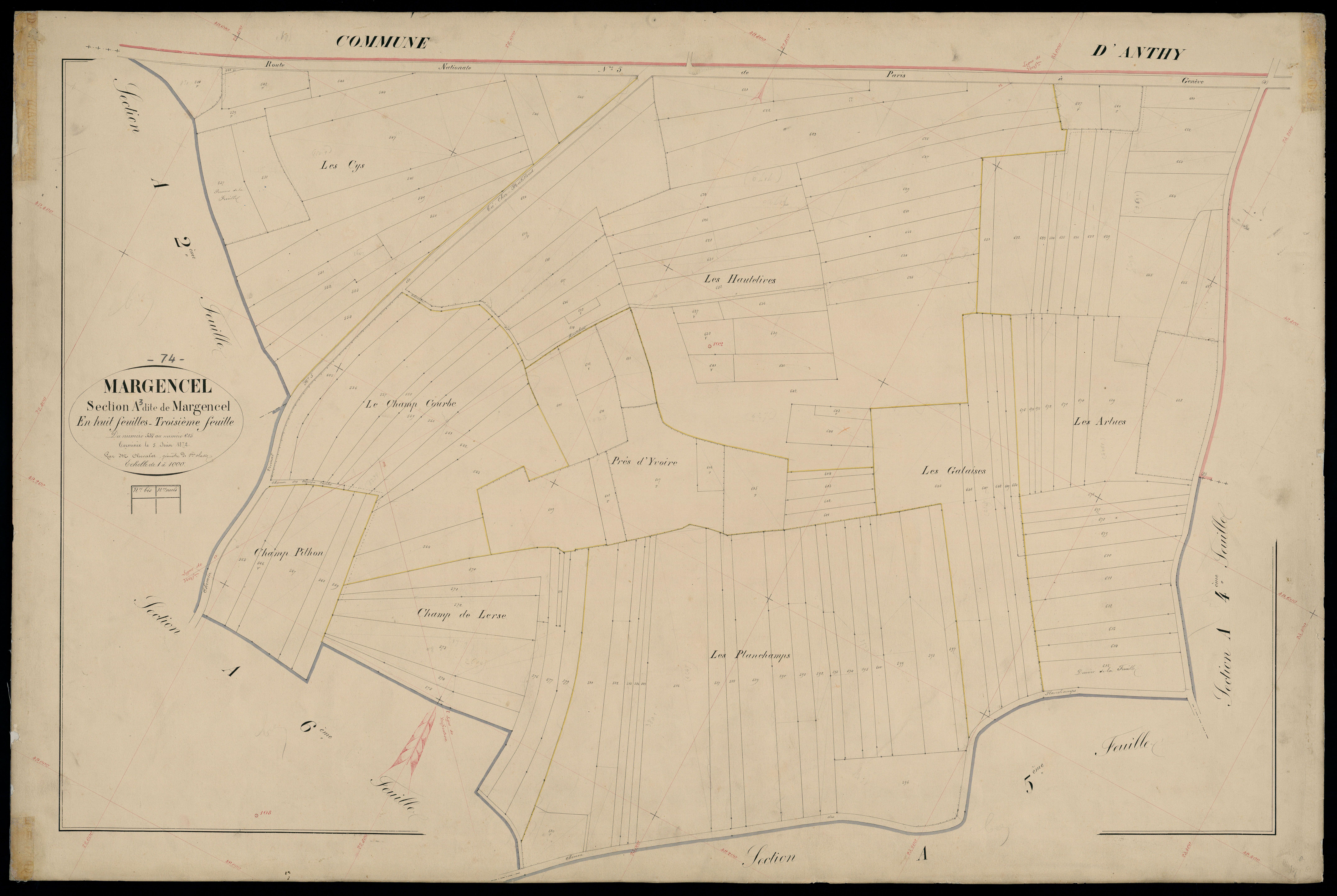 3 P 3 5646 - Feuille n° 4, parcelles n° 686 à 869 - 1er août 1872