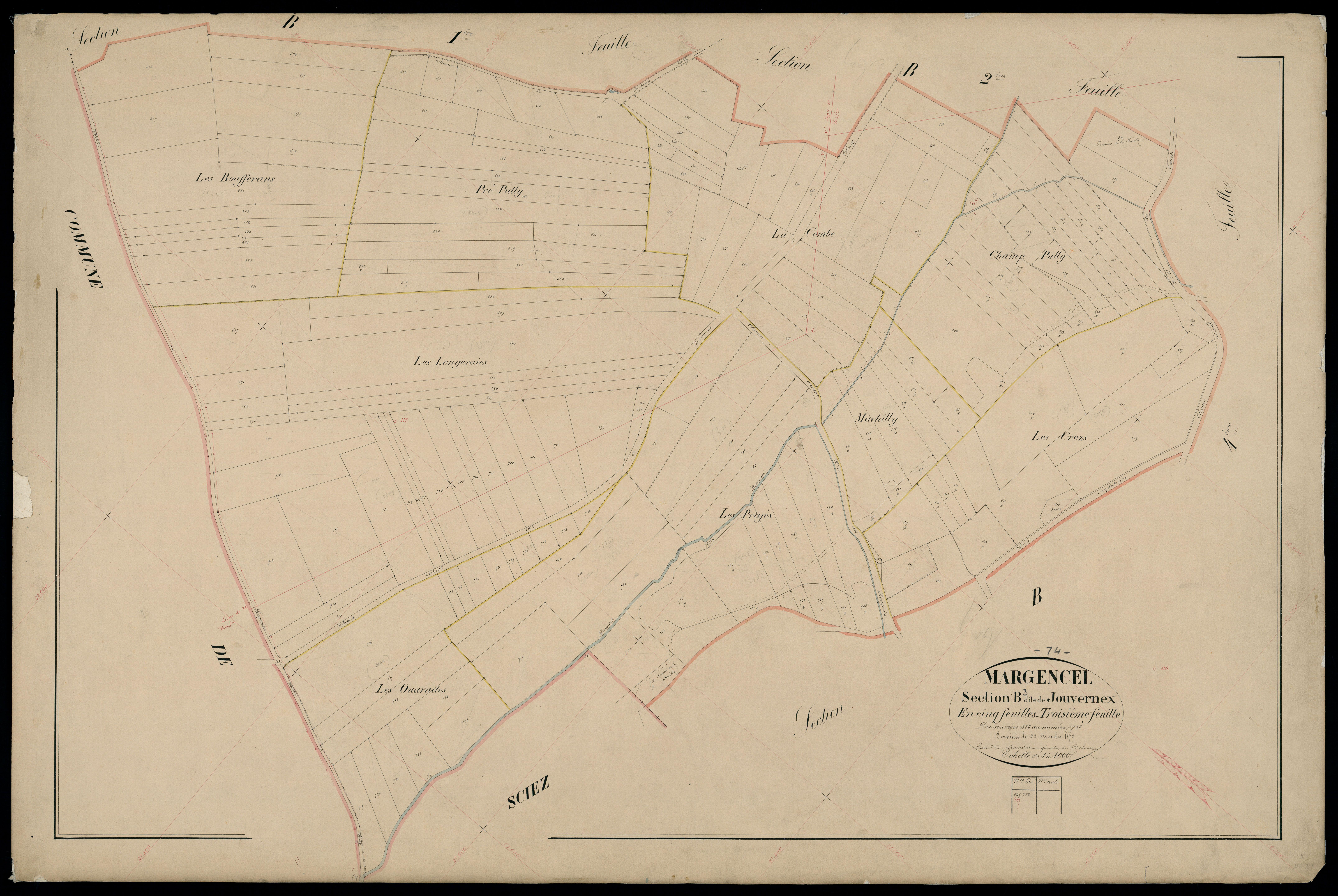 3 P 3 5654 - Feuille n° 4, parcelles n° 79 à 1221 - 1er novembre 1872