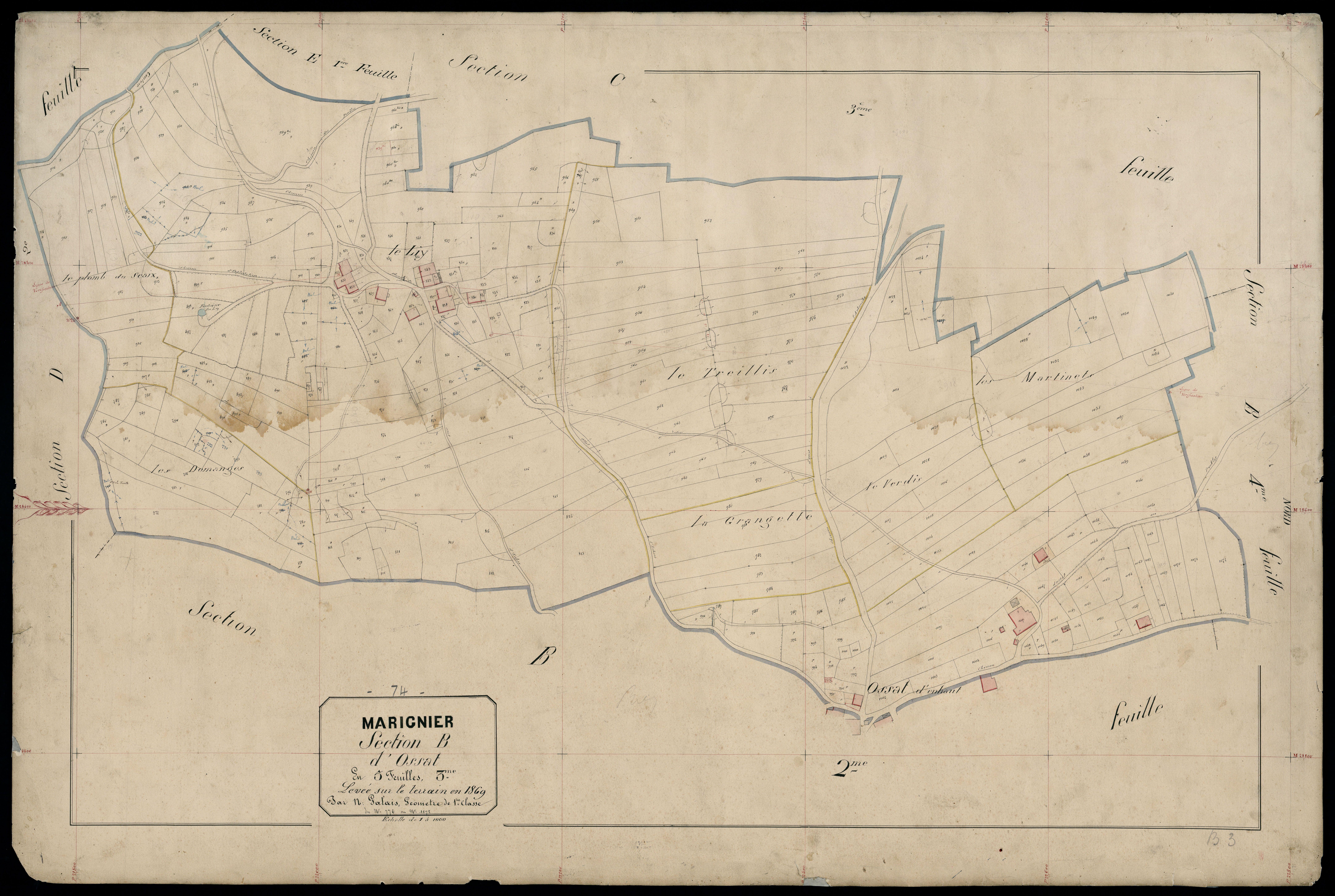 3 P 3 5664 - Feuille n° 4, parcelles n° 1073 à 1407 - 1869