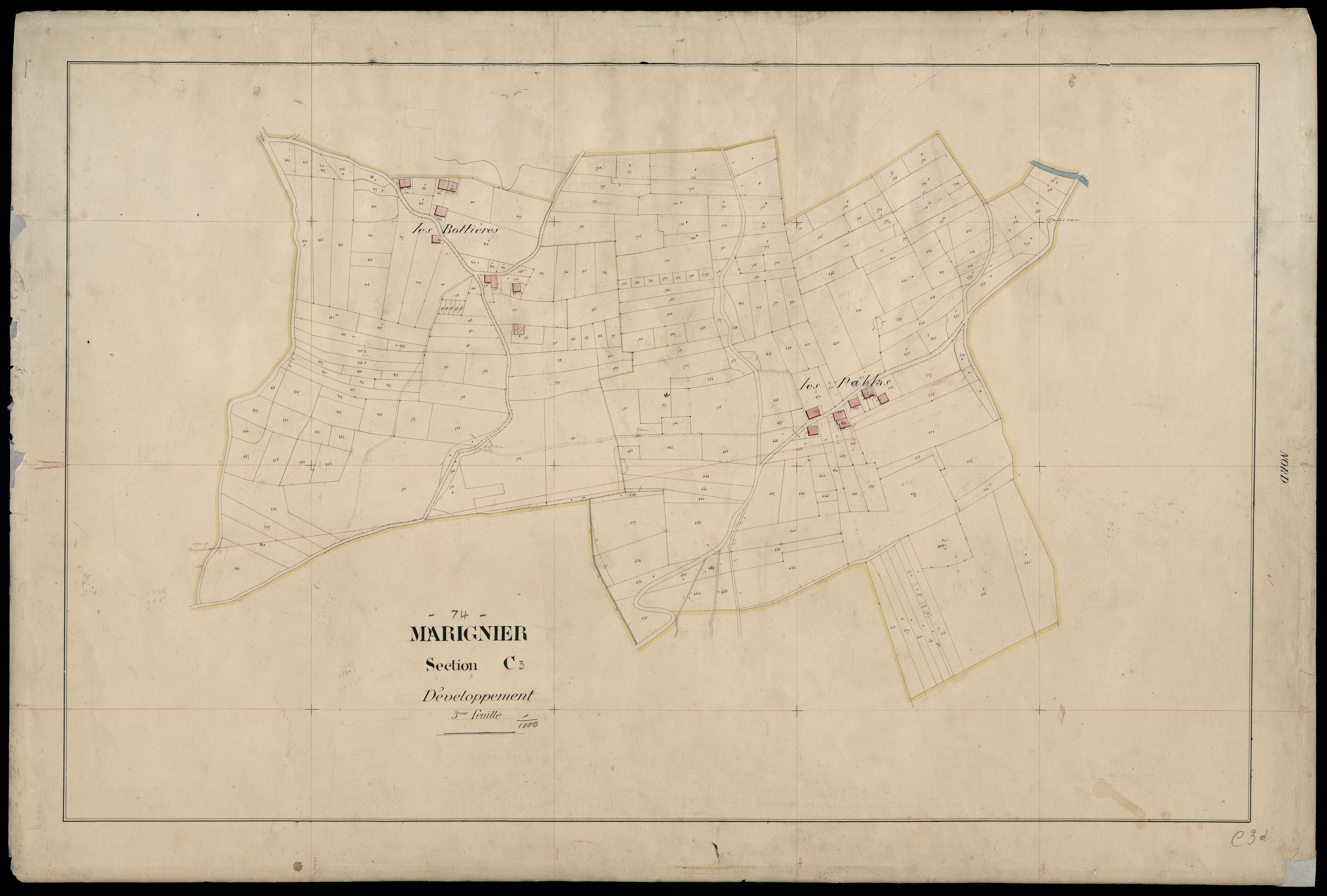 3 P 3 5670 - Feuille n° 4, parcelles n° 1124 à 1343 - 25 décembre 1871