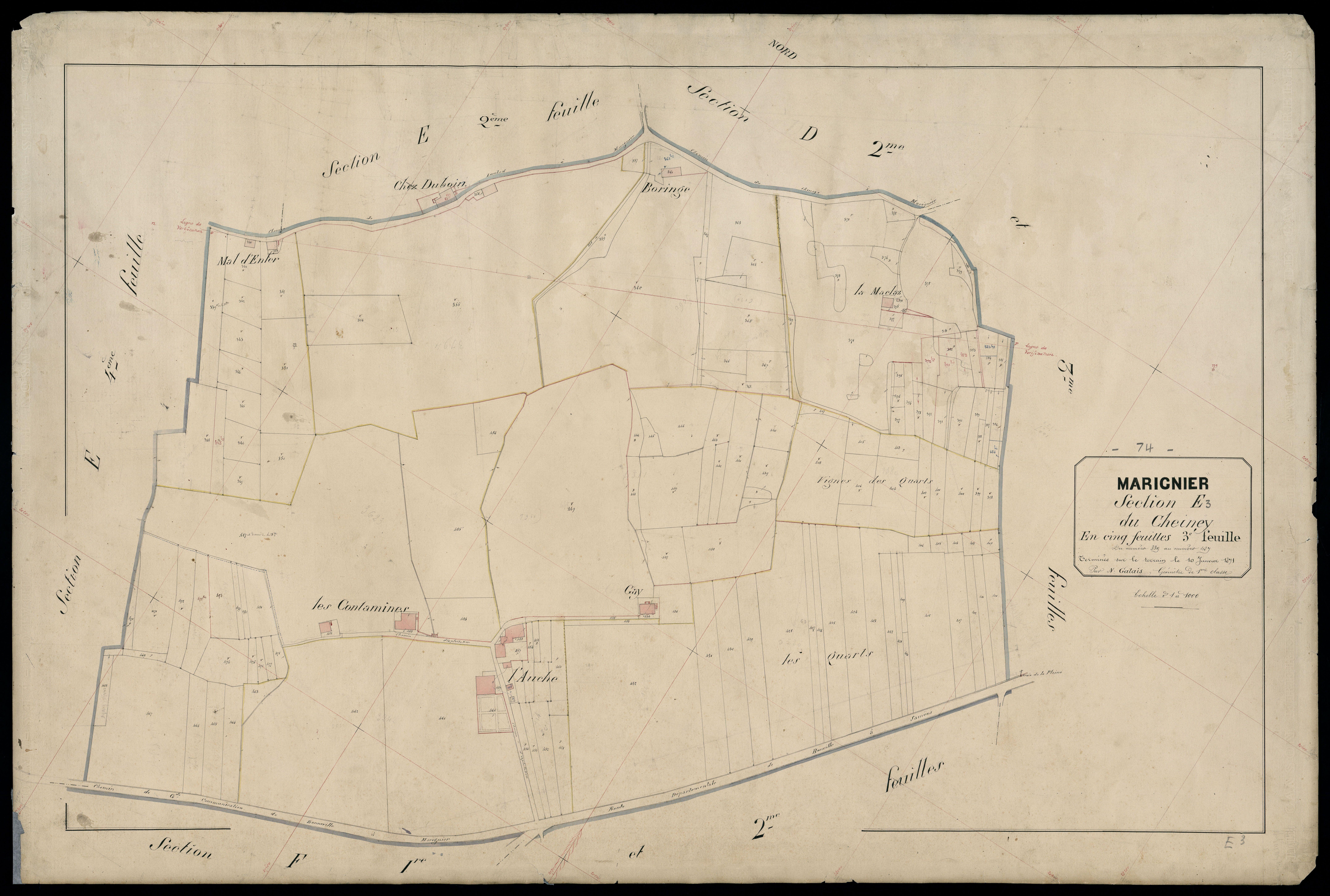 3 P 3 5677 - Feuille n° 4, parcelles n° 488 à 800 - 25 février 1871