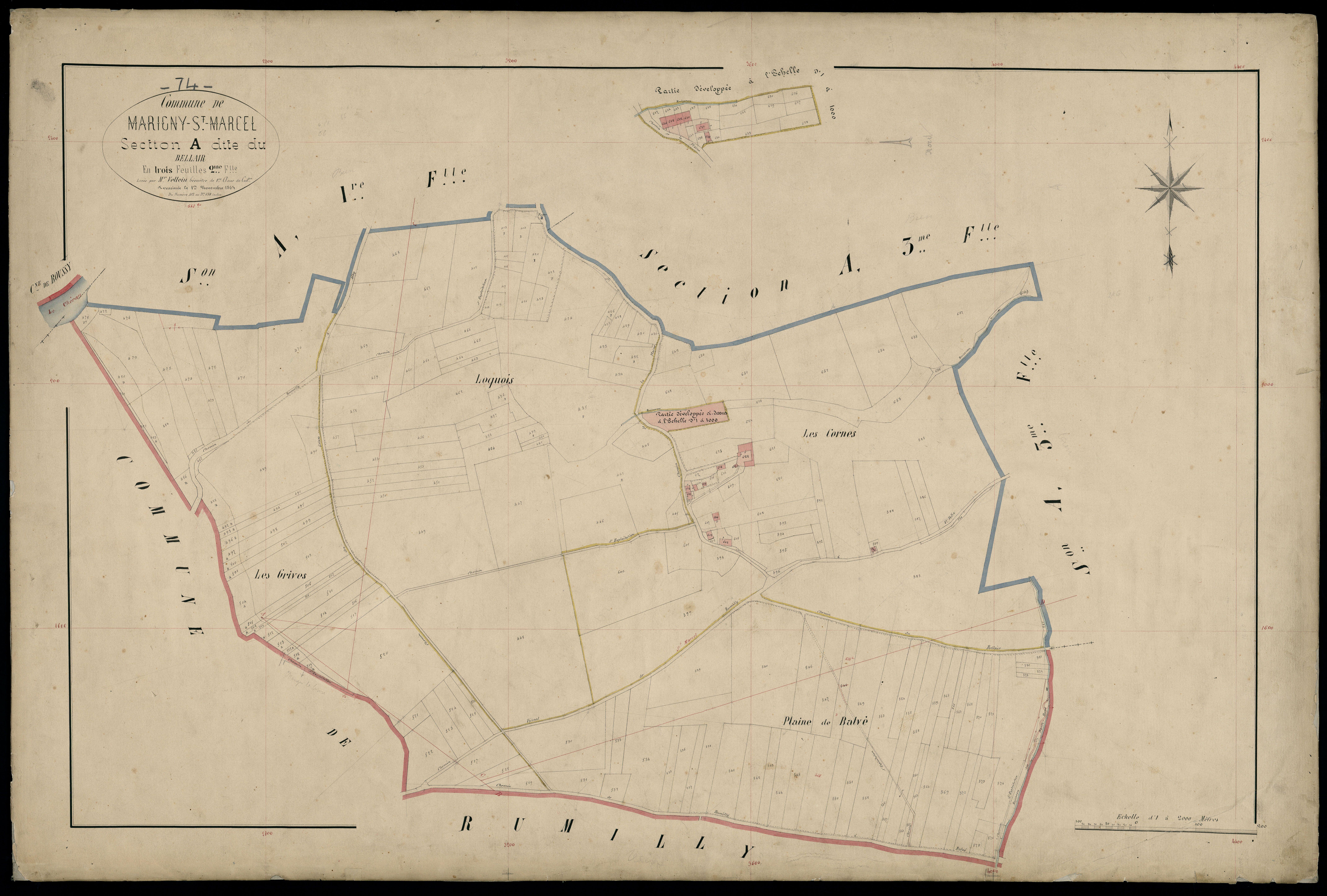 3 P 3 5698 - Feuille n° 3, parcelles n° 69 à 96 - 1er novembre 1864