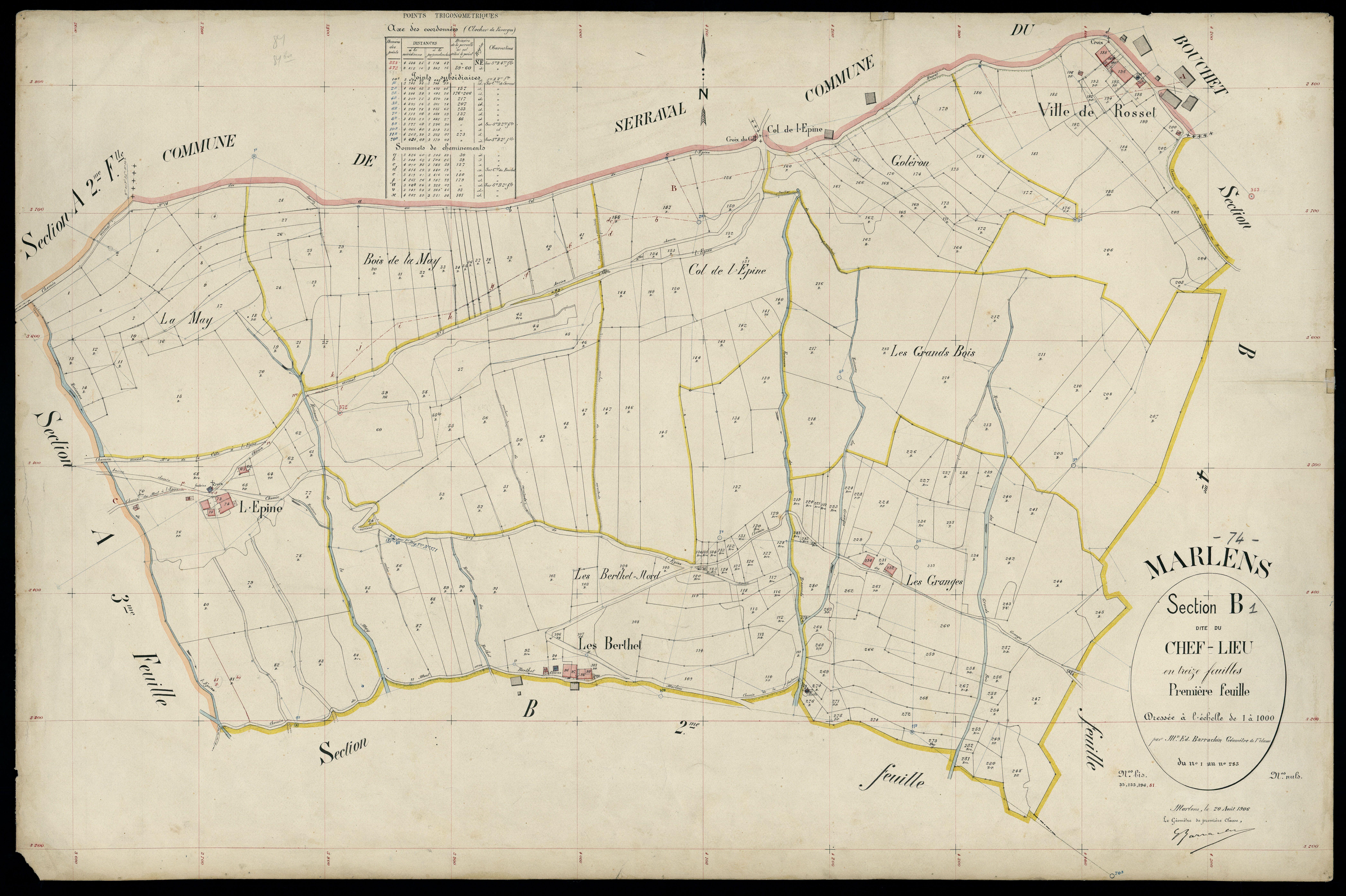 3 P 3 5718 - Feuille n° 2, parcelles n° 284 à 741 - 20 août 1906