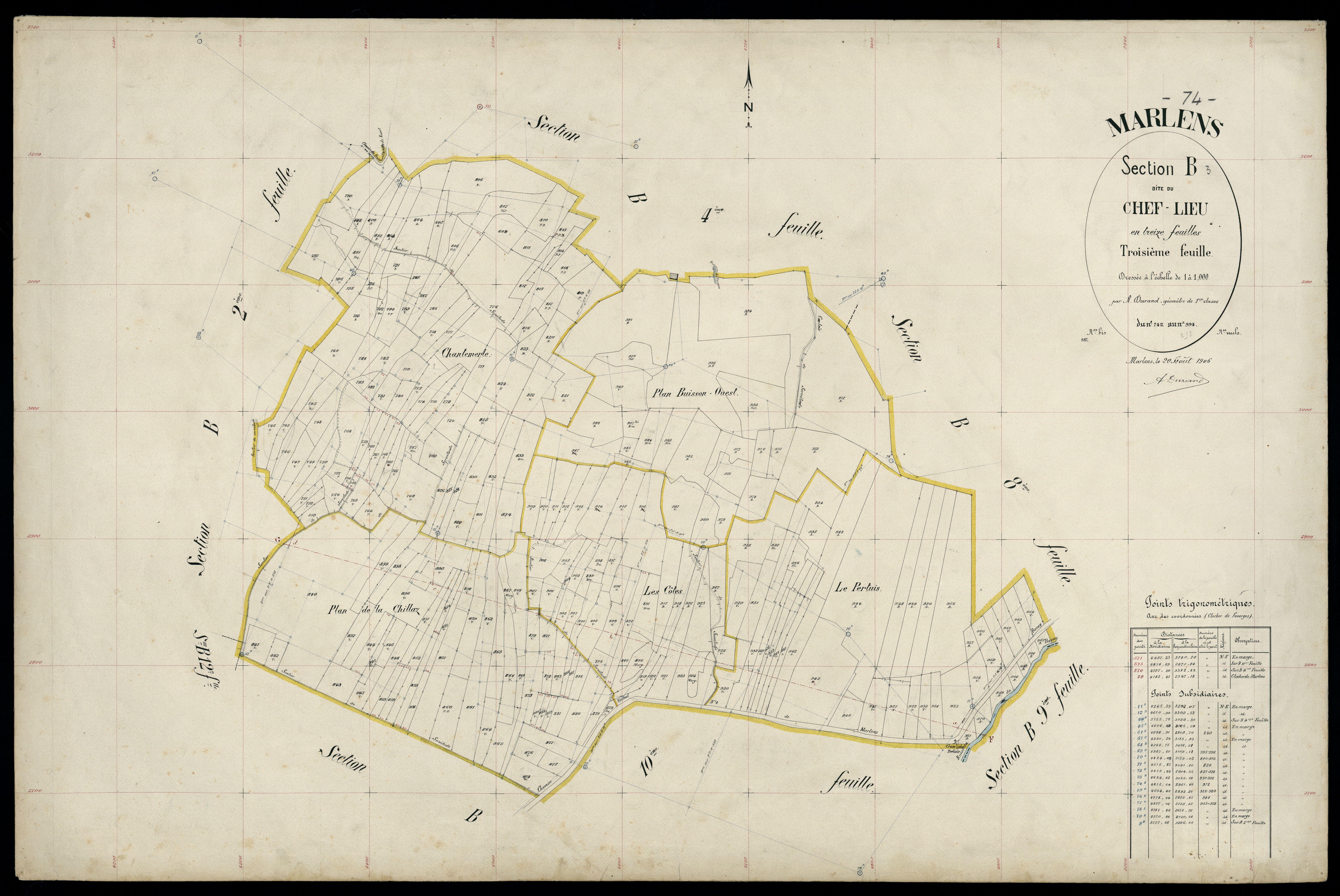 3 P 3 5720 - Feuille n° 4, parcelles n° 99 à 1216 - 20 août 1906