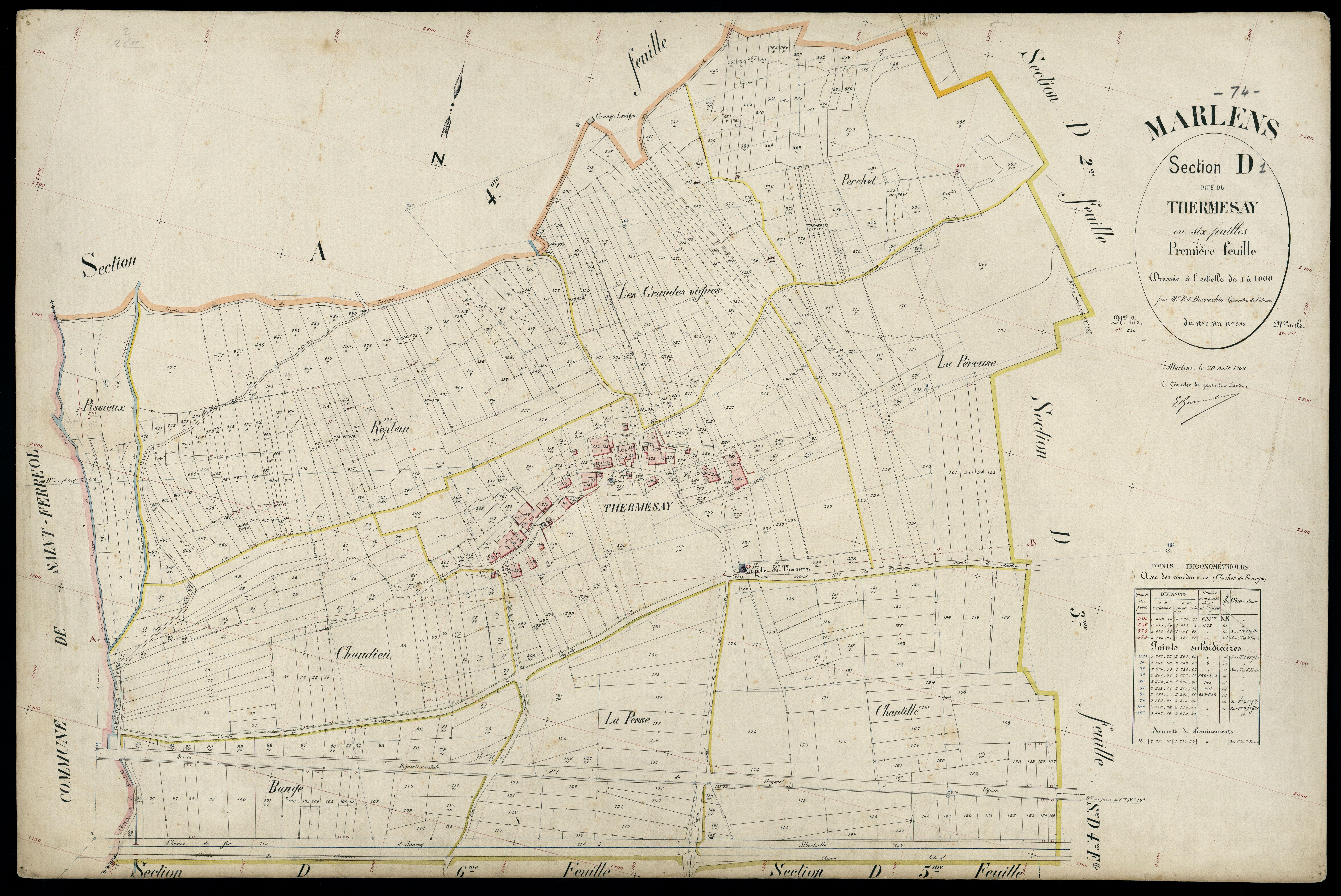 3 P 3 5740 - Feuille n° 2, parcelles n° 99 à 913 - 20 août 1906