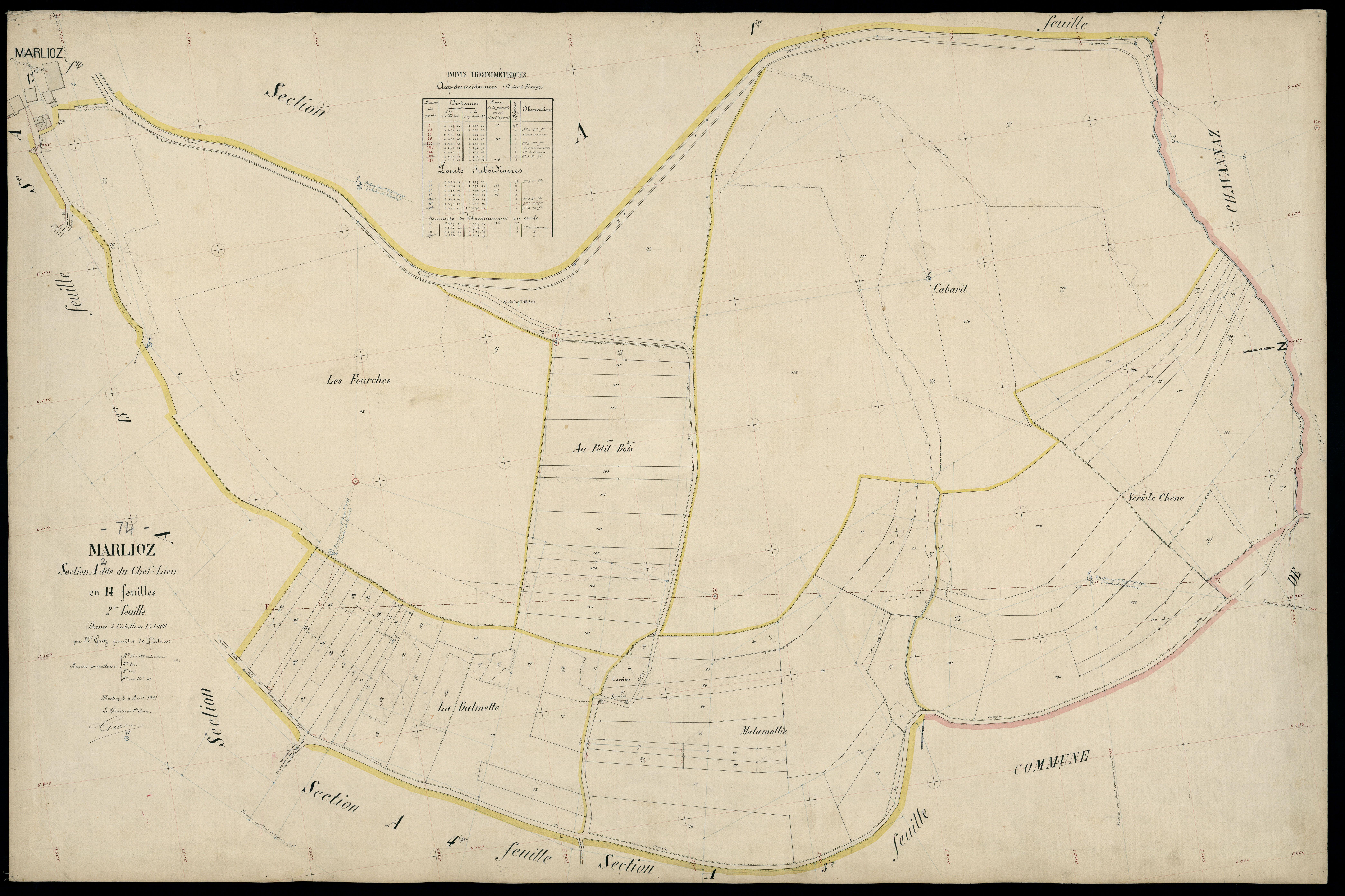 3 P 3 5748 - Feuille n° 3, parcelles n° 142 à 37 - 8 avril 1907