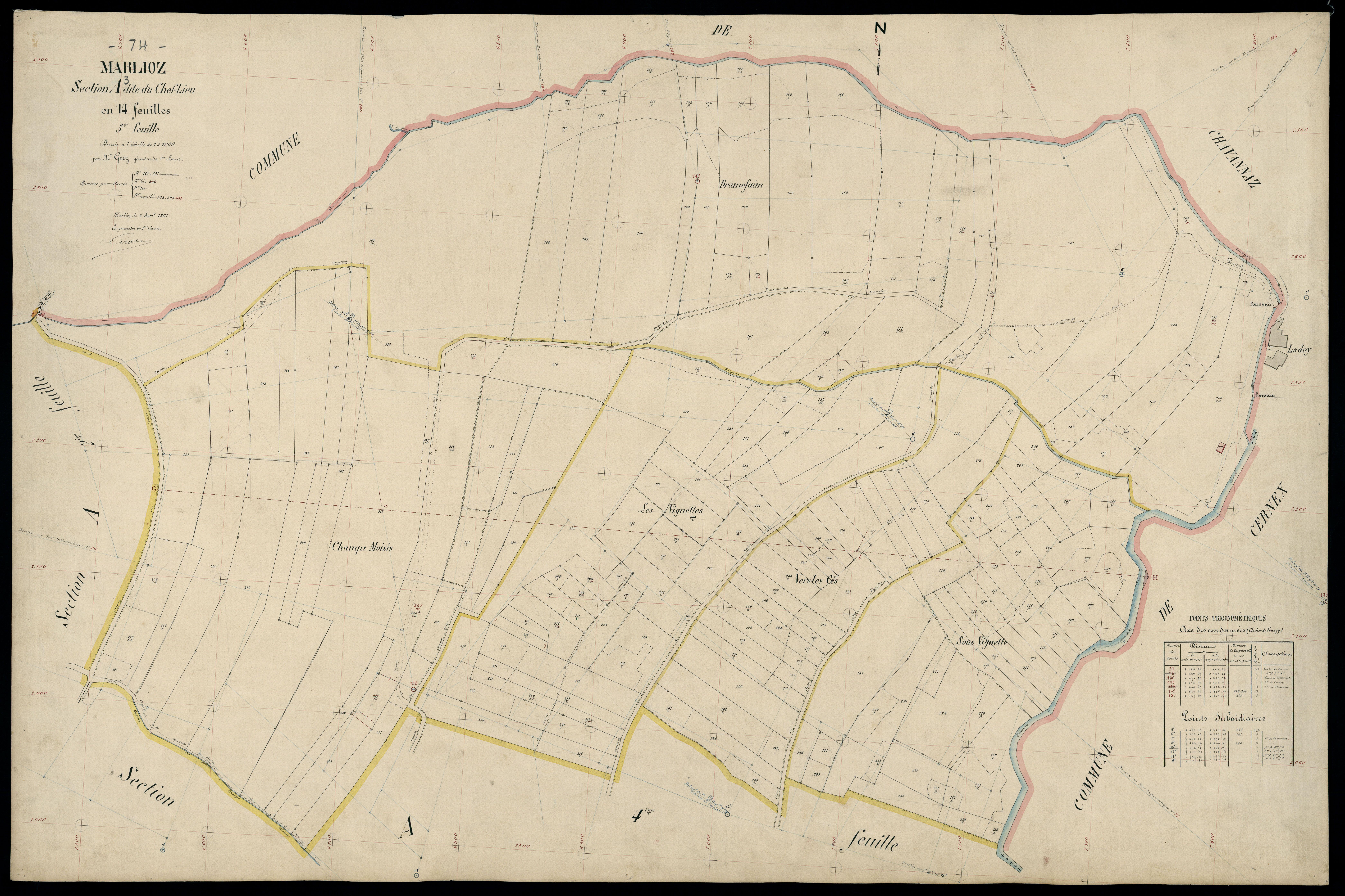 3 P 3 5749 - Feuille n° 4, parcelles n° 38 à 627 - 8 avril 1907