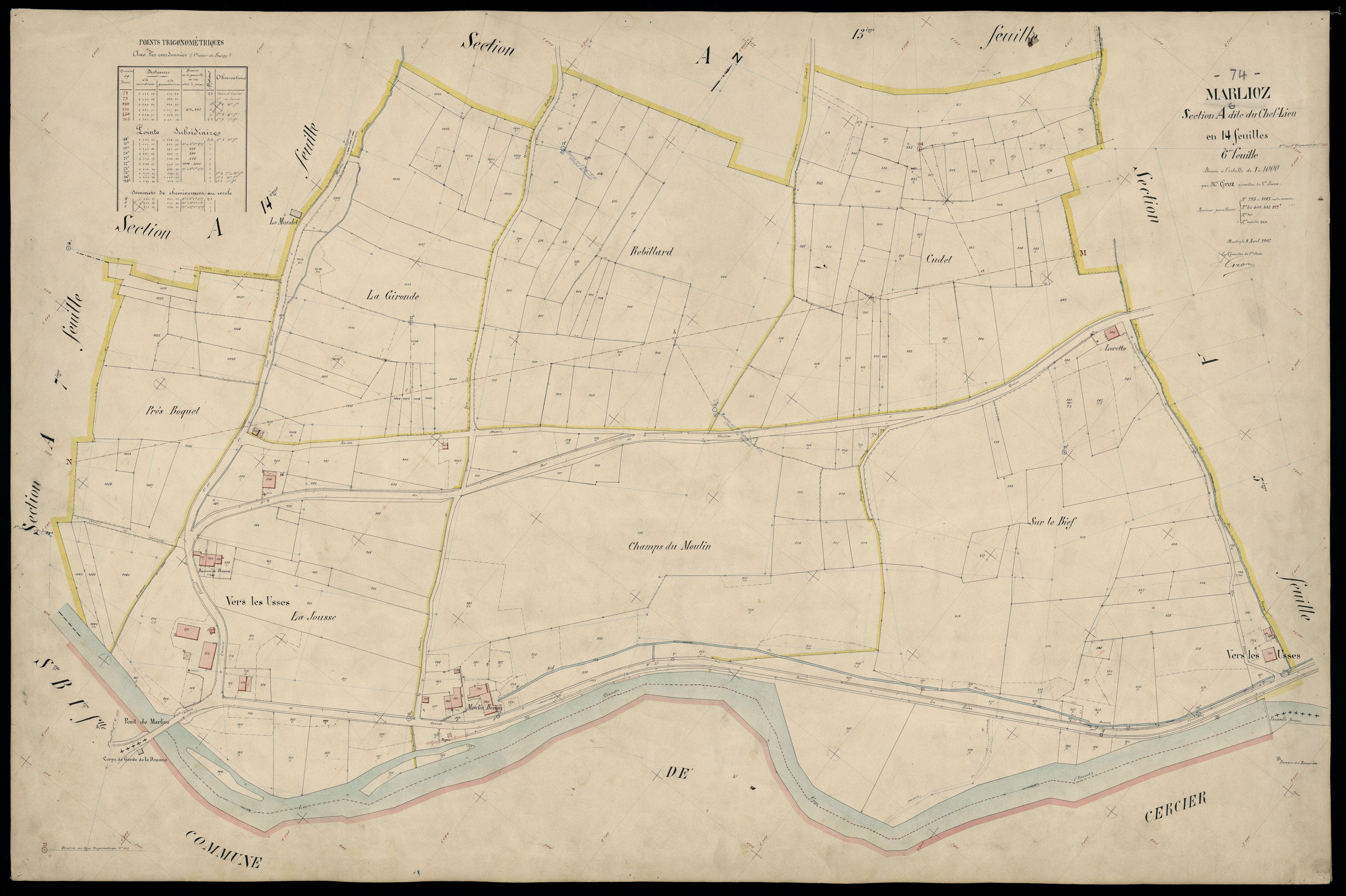 3 P 3 5752 - Feuille n° 7, parcelles n° 1044 à 1149 - 8 avril 1907