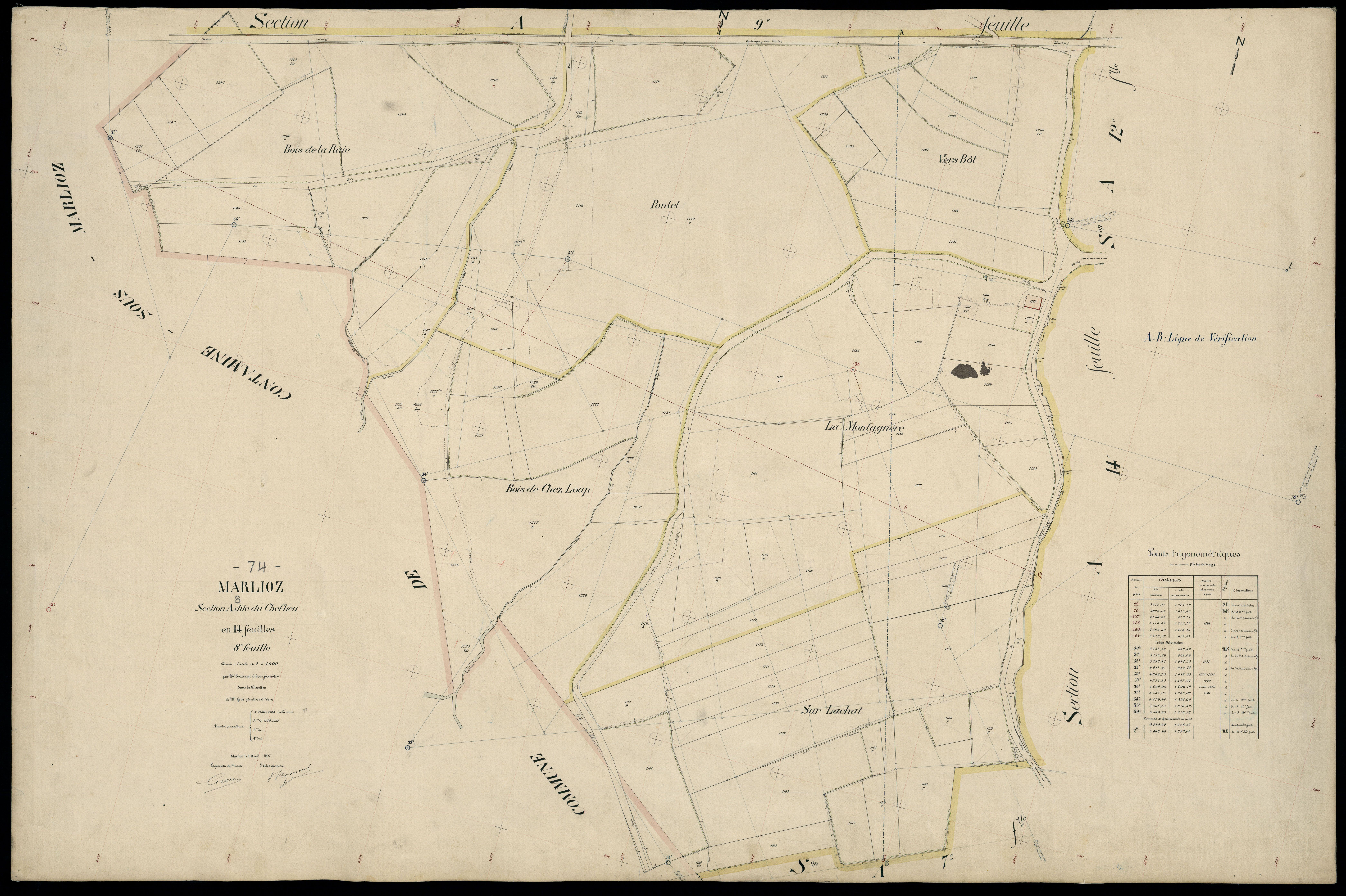 3 P 3 5754 - Feuille n° 9, parcelles n° 1249 à 1343 - 8 avril 1907