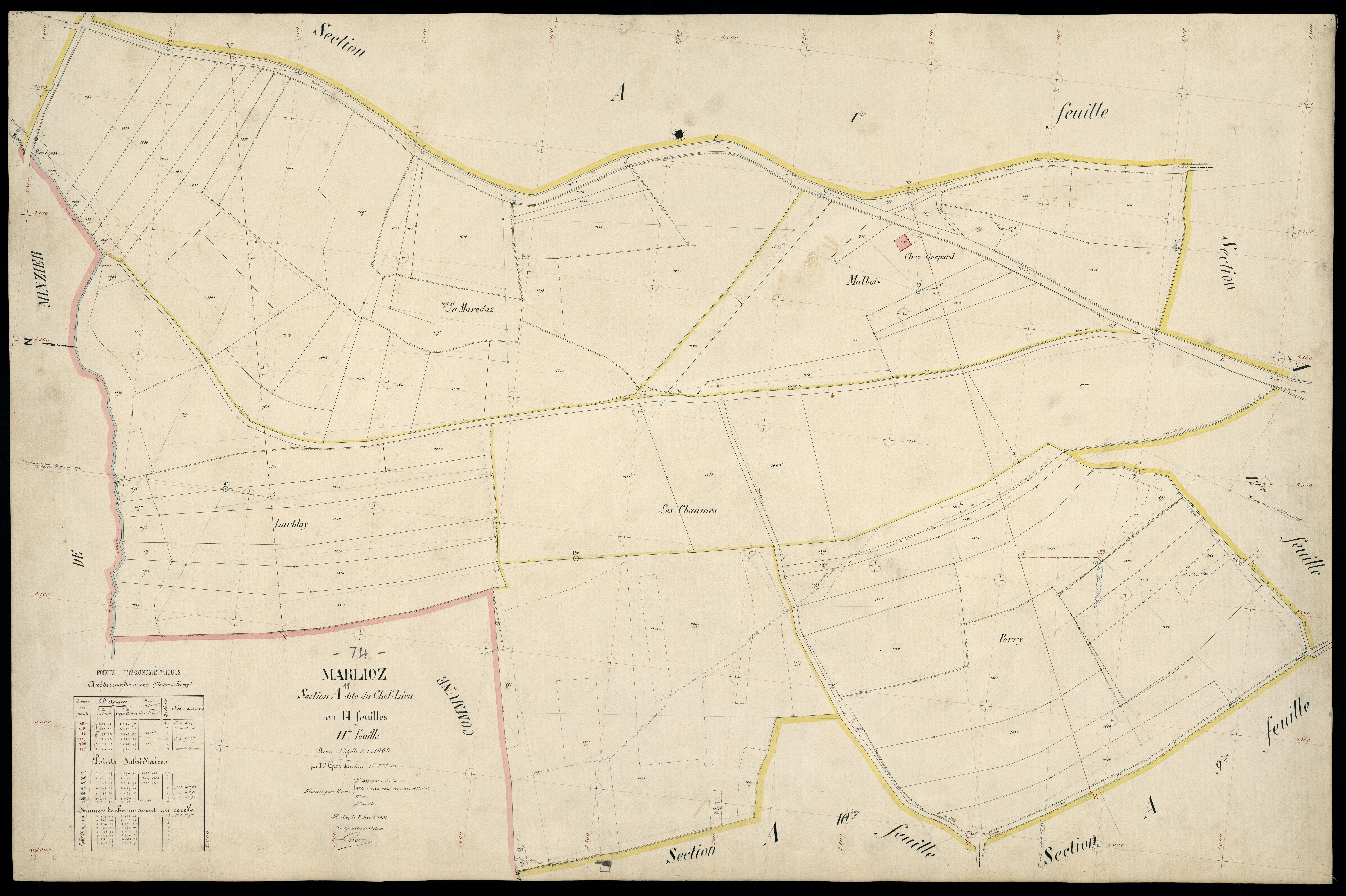 3 P 3 5757 - Feuille n° 12, parcelles n° 138 à 1838 - 8 avril 1907