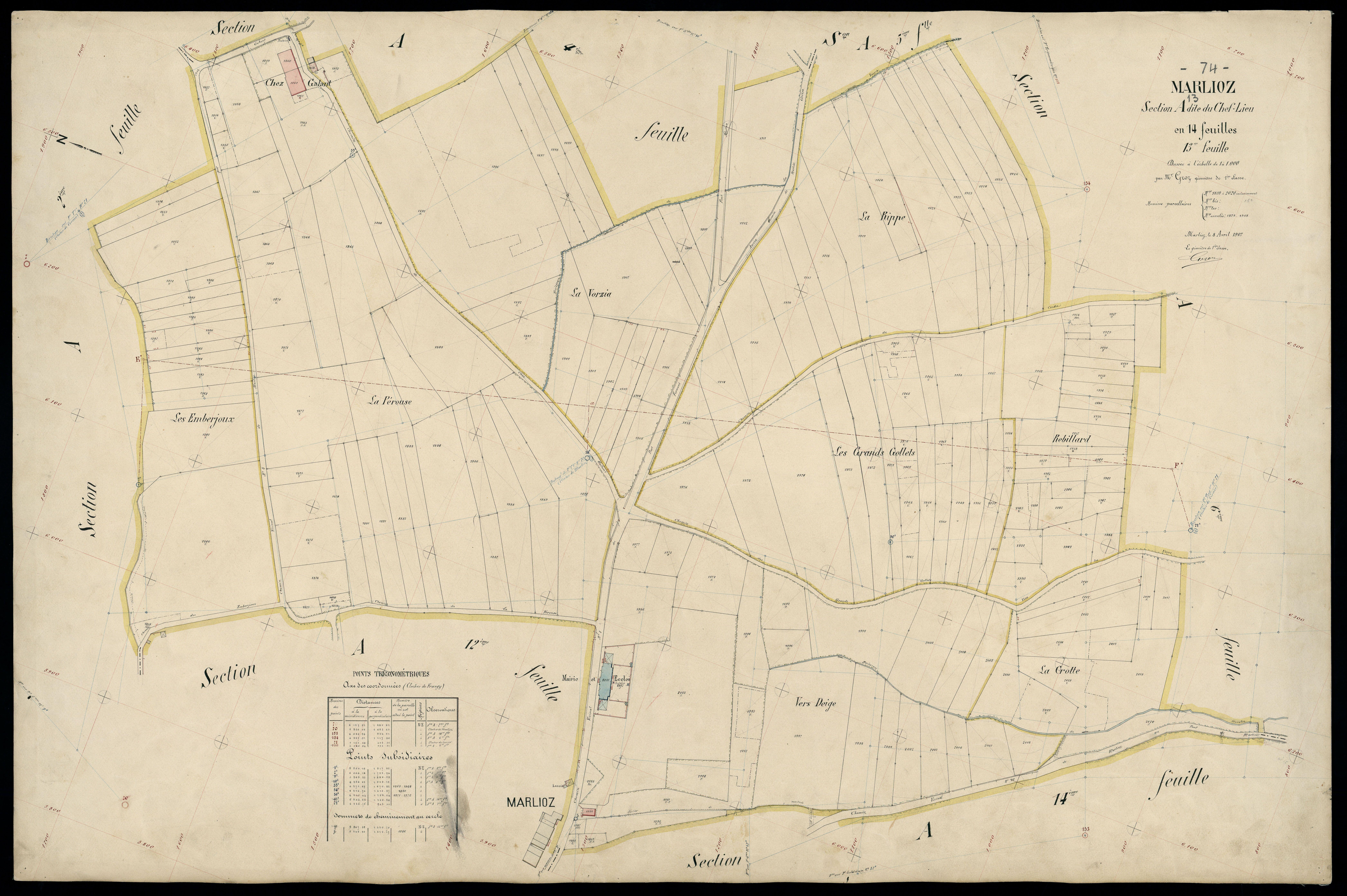 3 P 3 5759 - Feuille n° 14, parcelles n° 2021 à 2222 - 8 avril 1907