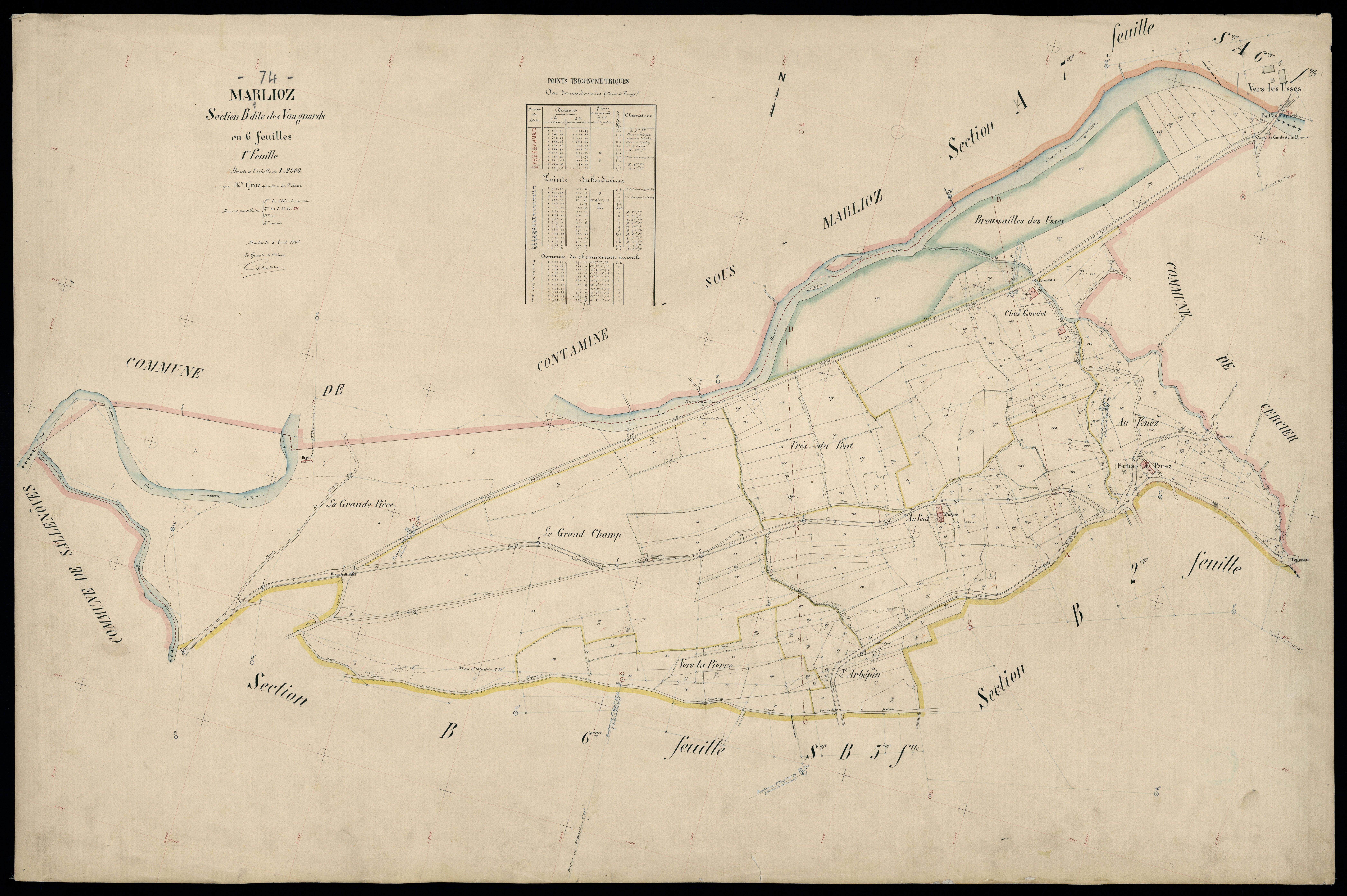 3 P 3 5761 - Feuille n° 2, parcelles n° 227 à 423 - 8 avril 1907