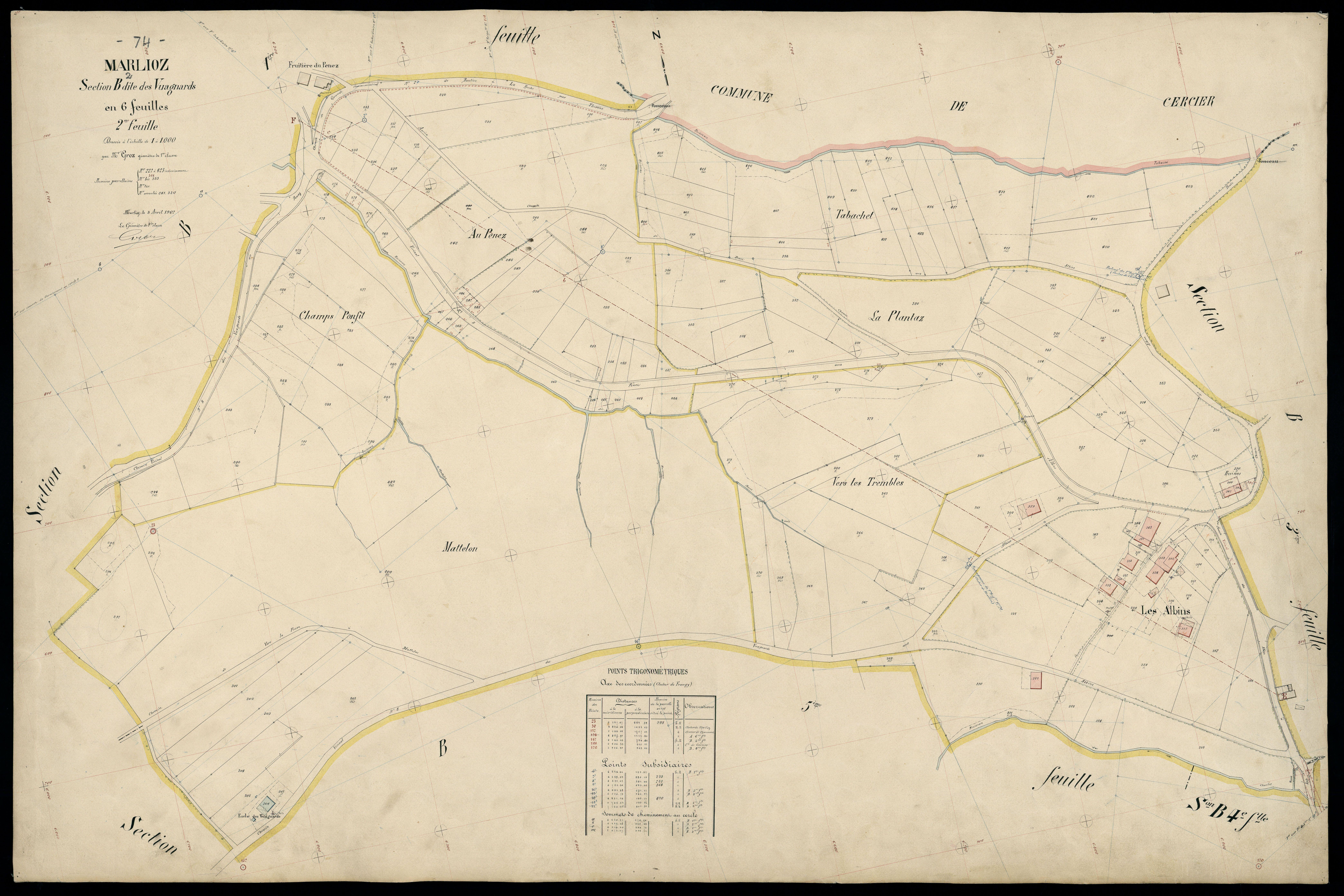 3 P 3 5762 - Feuille n° 3, parcelles n° 424 à 627 - 8 avril 1907