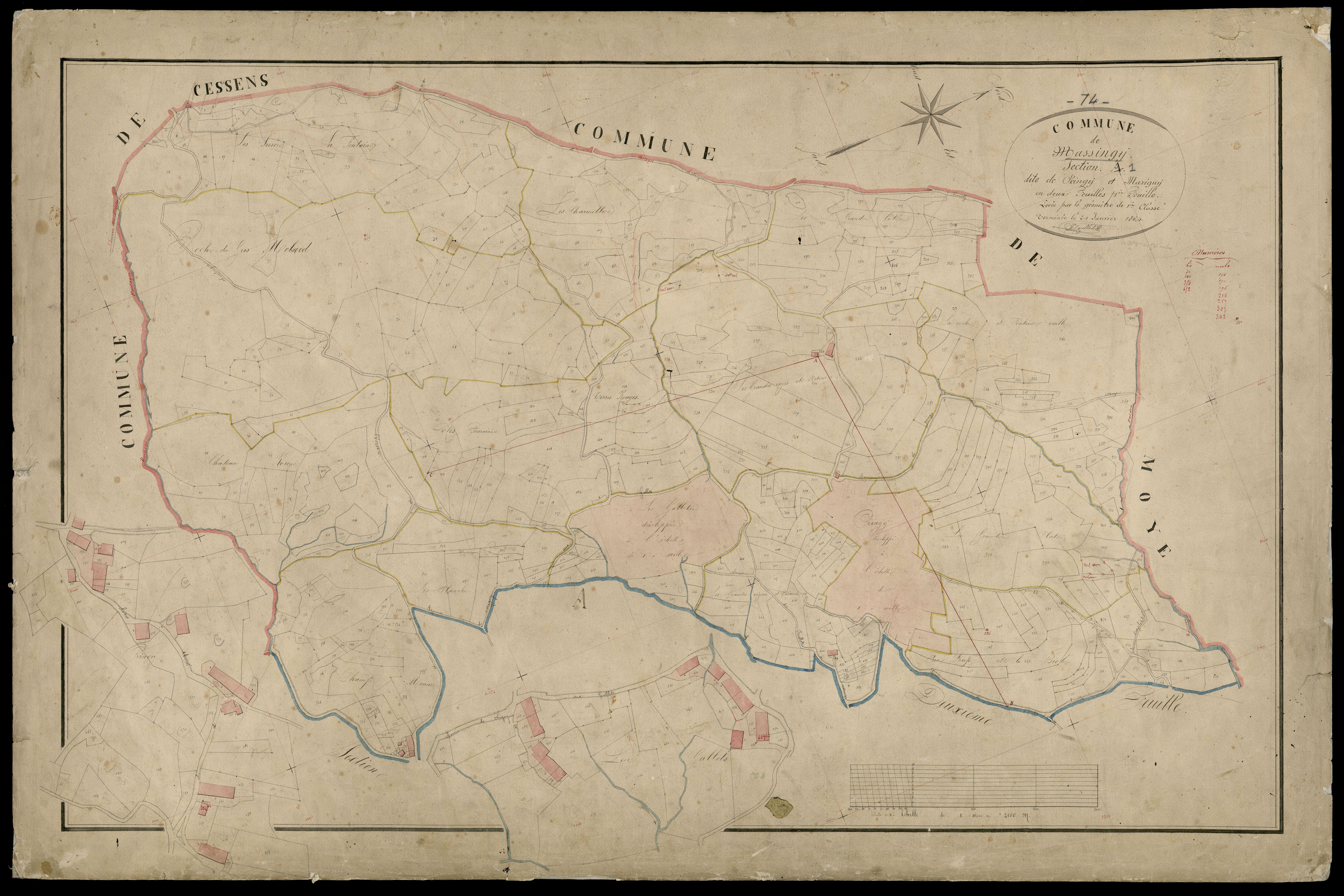 3 P 3 5800 - Feuille n° 2, parcelles n° 37 à 1067 - 24 janvier 1864