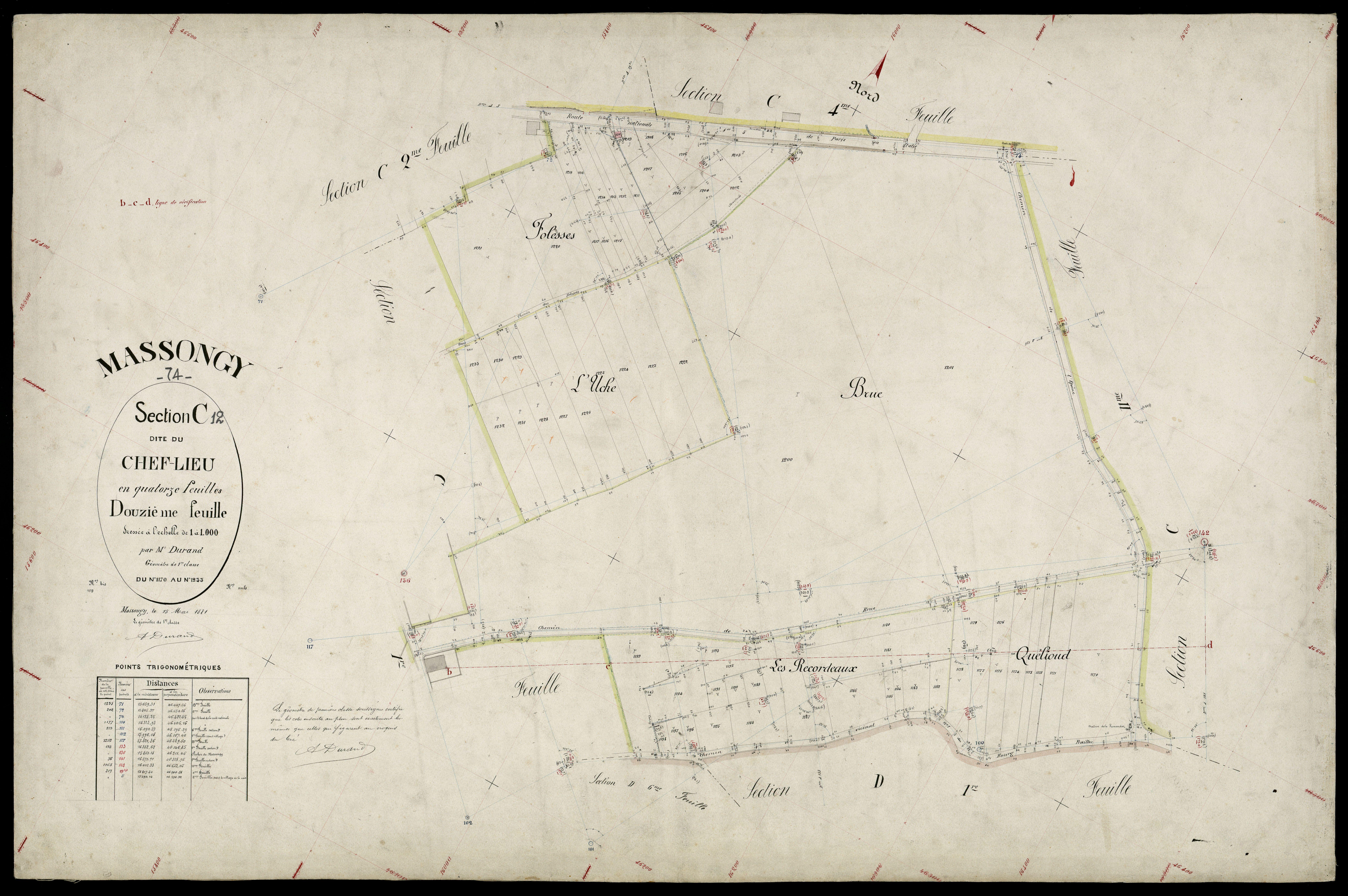 3 P 3 5838 - Feuille n° 13, parcelles n° 1234 à 1370 - 15 mai 1881