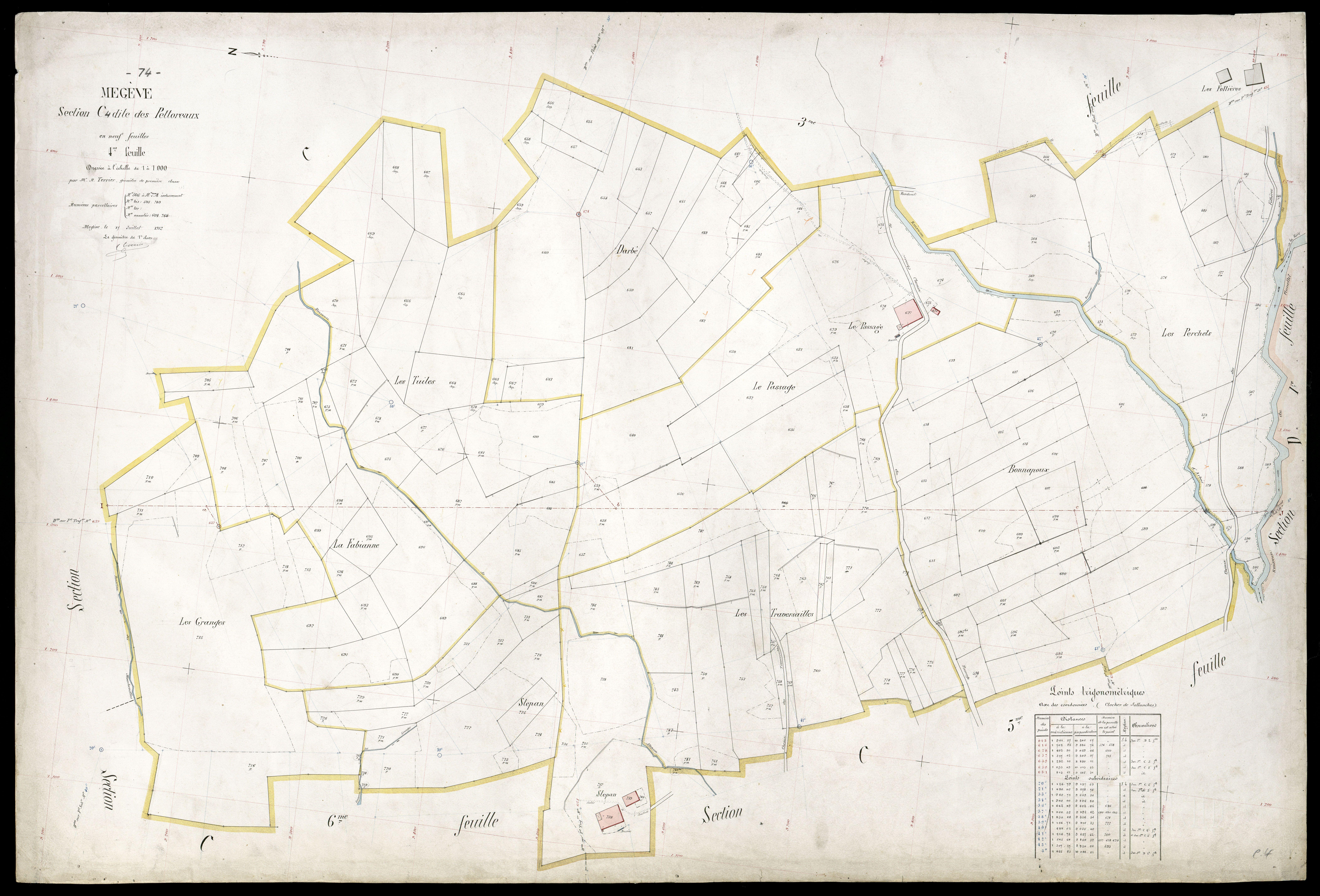 3 P 3 5873 - Feuille n° , parcelles n° 779 à 1083 - 17 juillet 1912