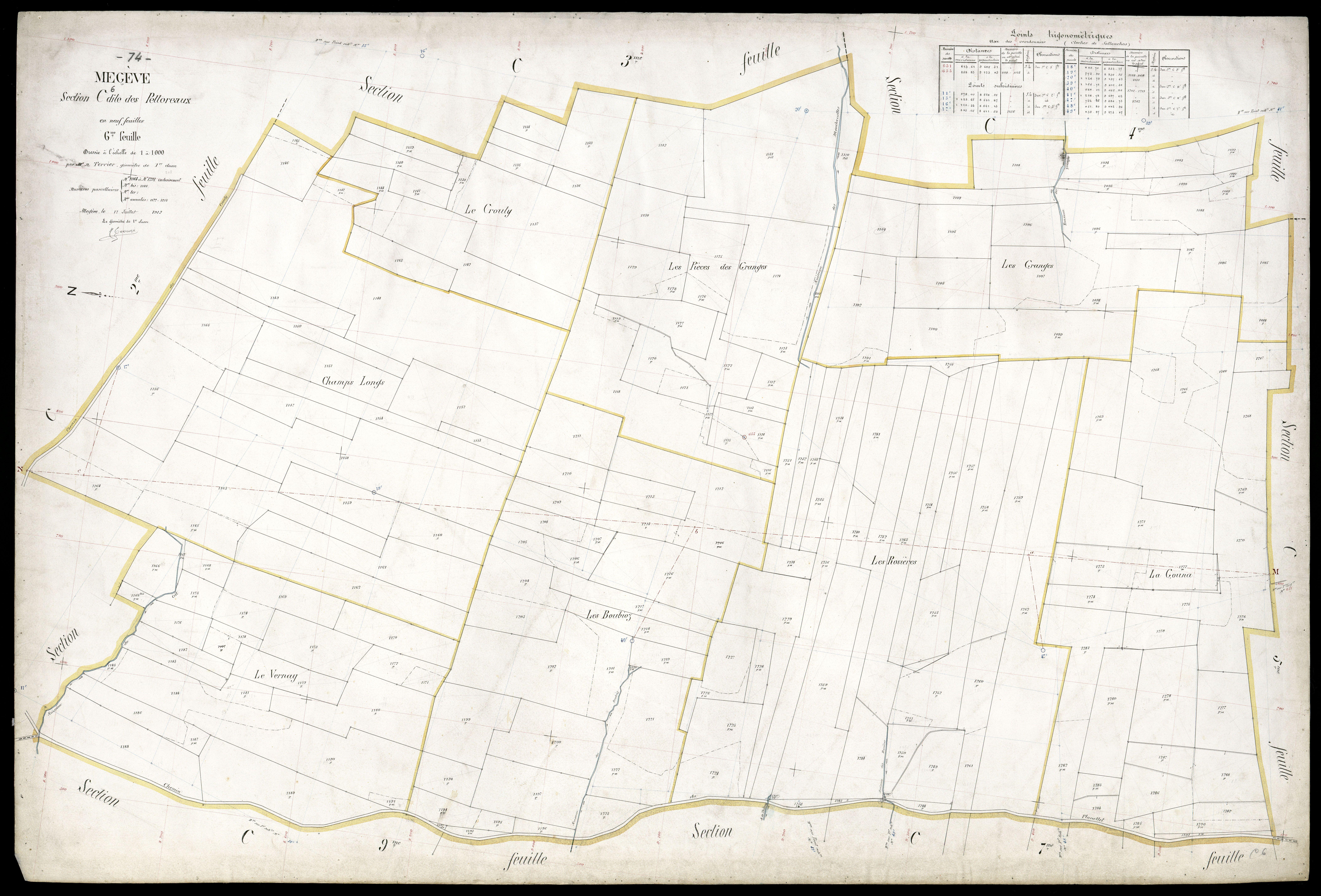 3 P 3 5875 - Feuille n° 7, parcelles n° 1292 à 1442 - 17 juillet 1912