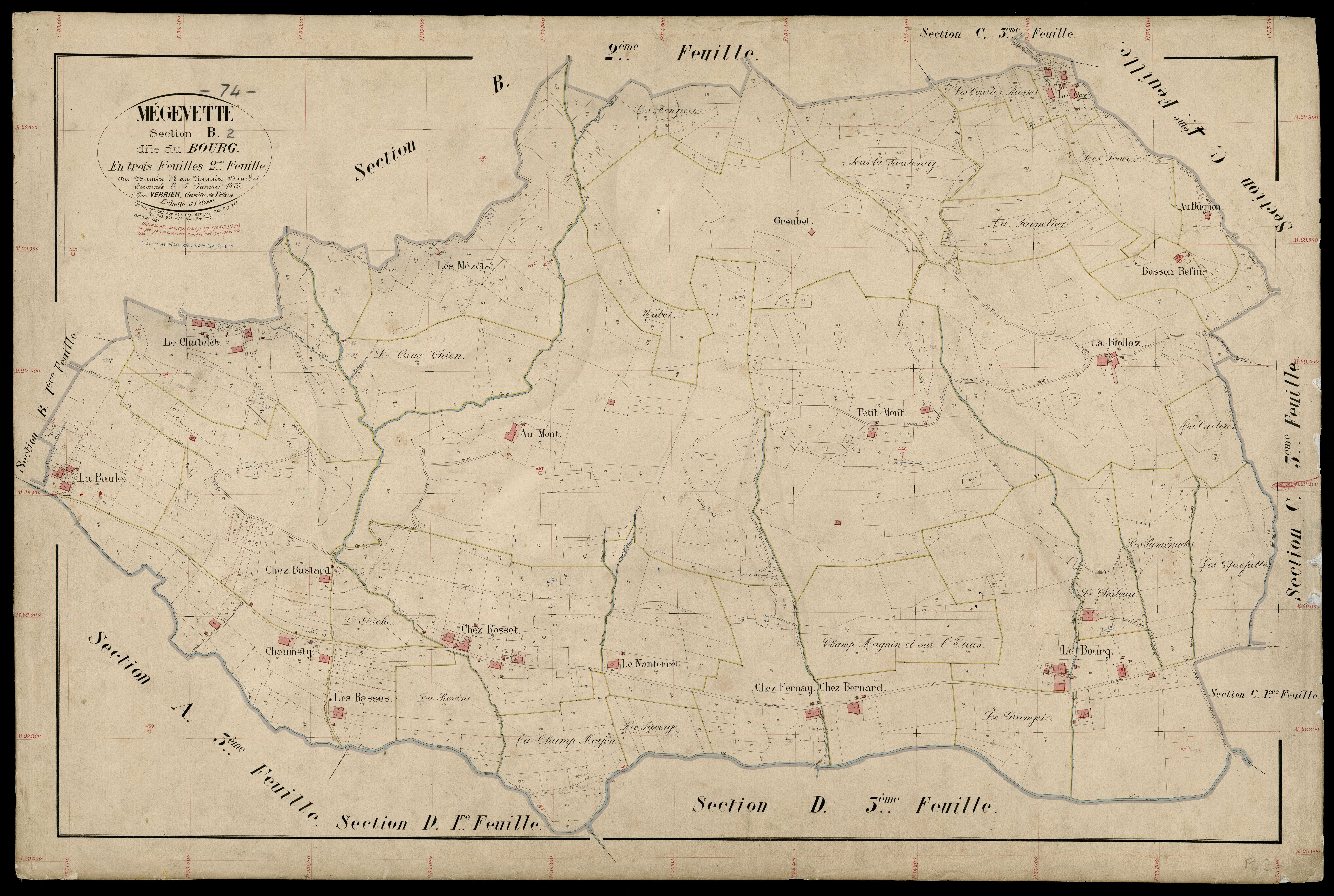 3 P 3 5905 - Feuille n° 3, parcelles n° 1090 à 143 - 3 janvier 1875