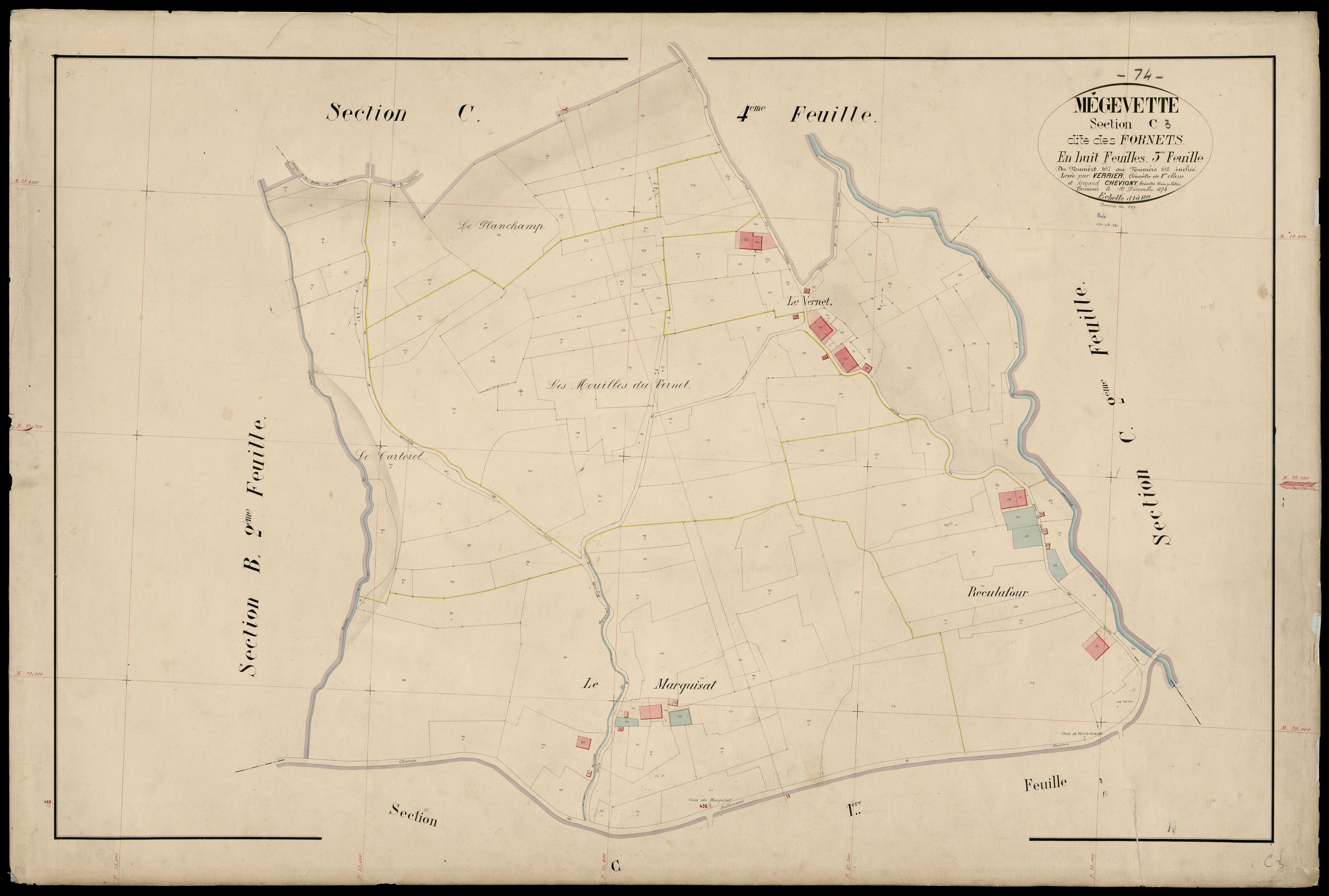 3 P 3 5909 - Feuille n° 4, parcelles n° 619 à 788 - 24 décembre 1874