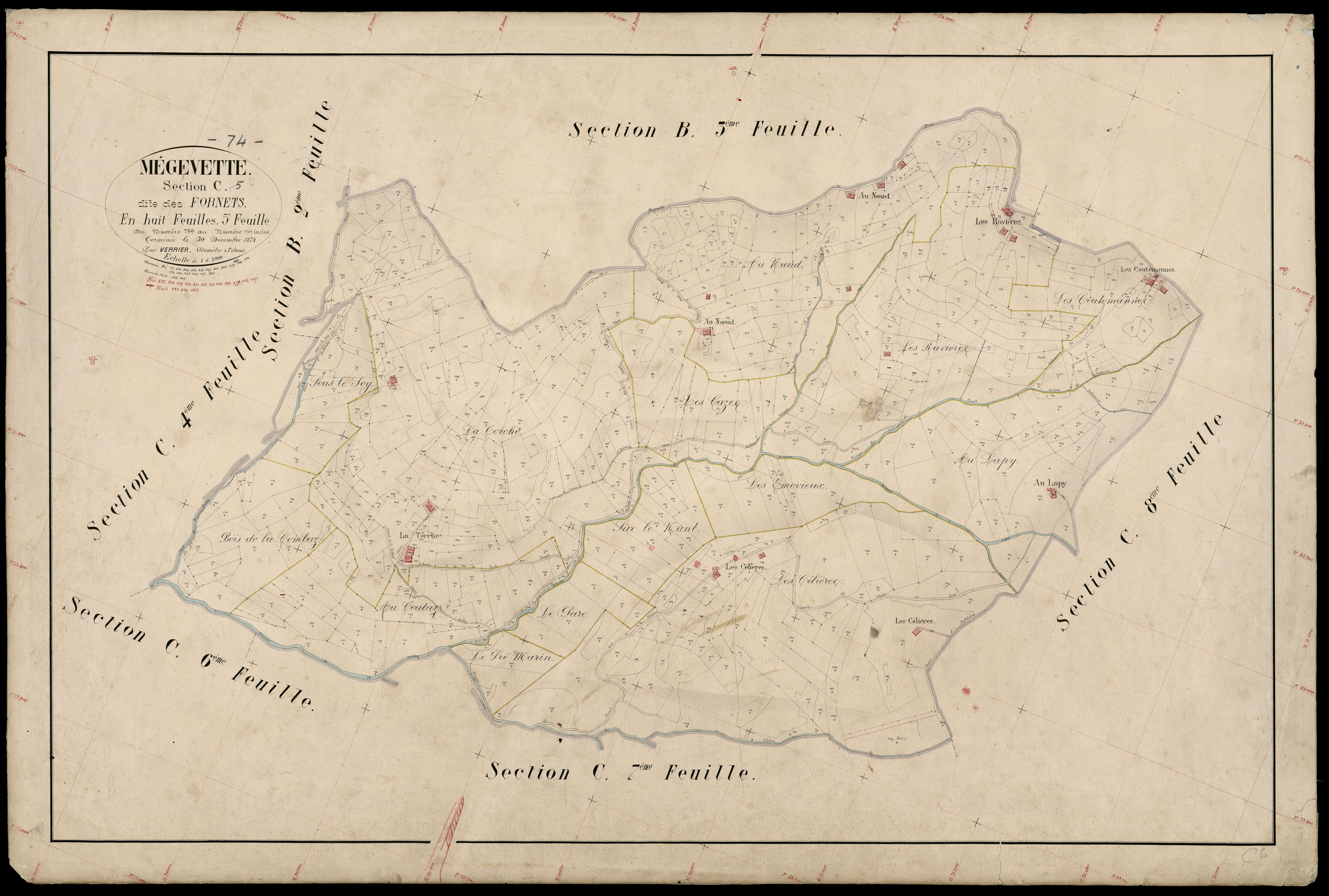 3 P 3 5911 - Feuille n° 6, parcelles n° 130 à 1627 - 26 décembre 1874
