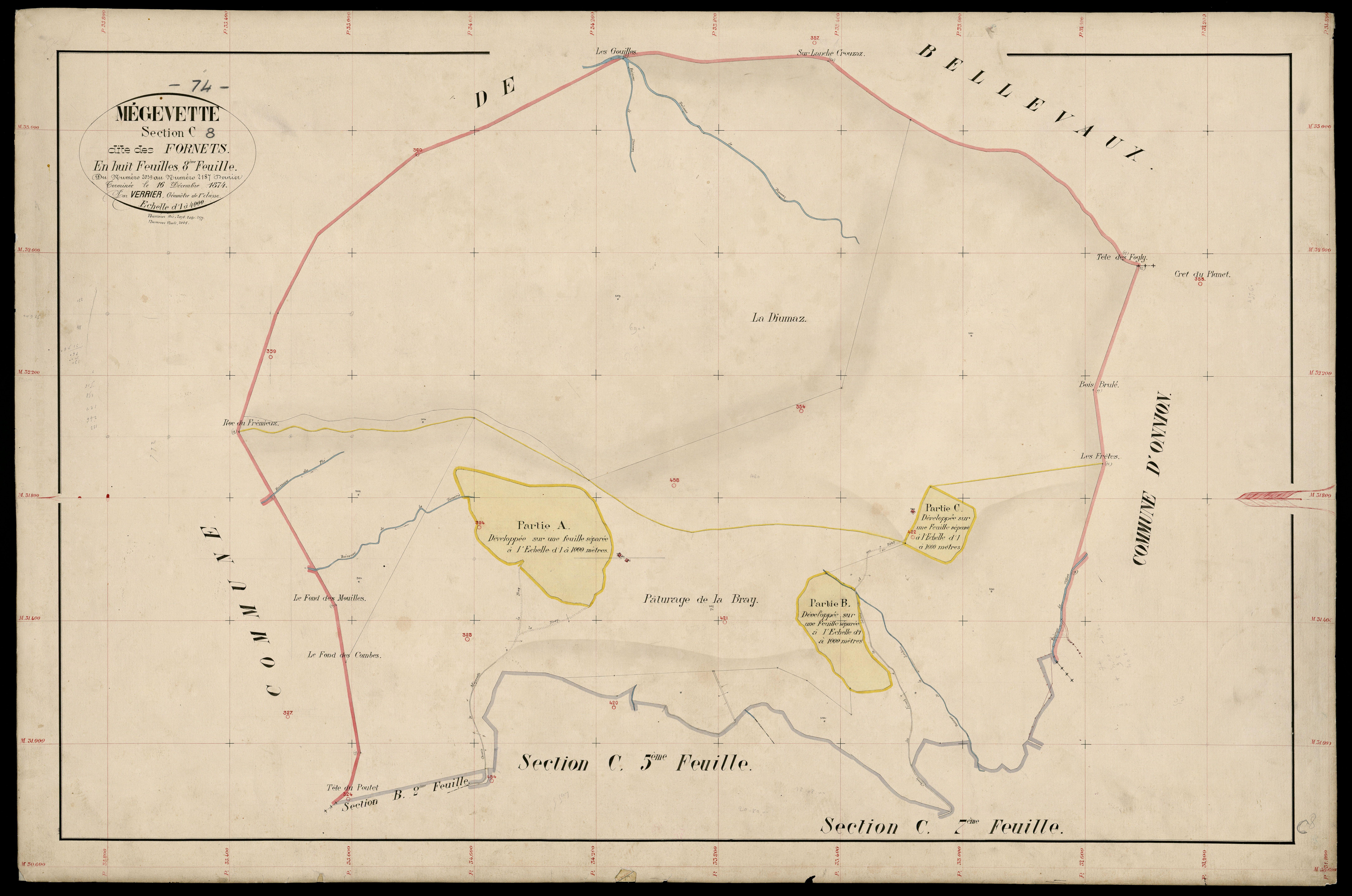 3 P 3 5914 - Feuille n° 8 bis, parcelles n° 201 à 2187 - 16 décembre 1874