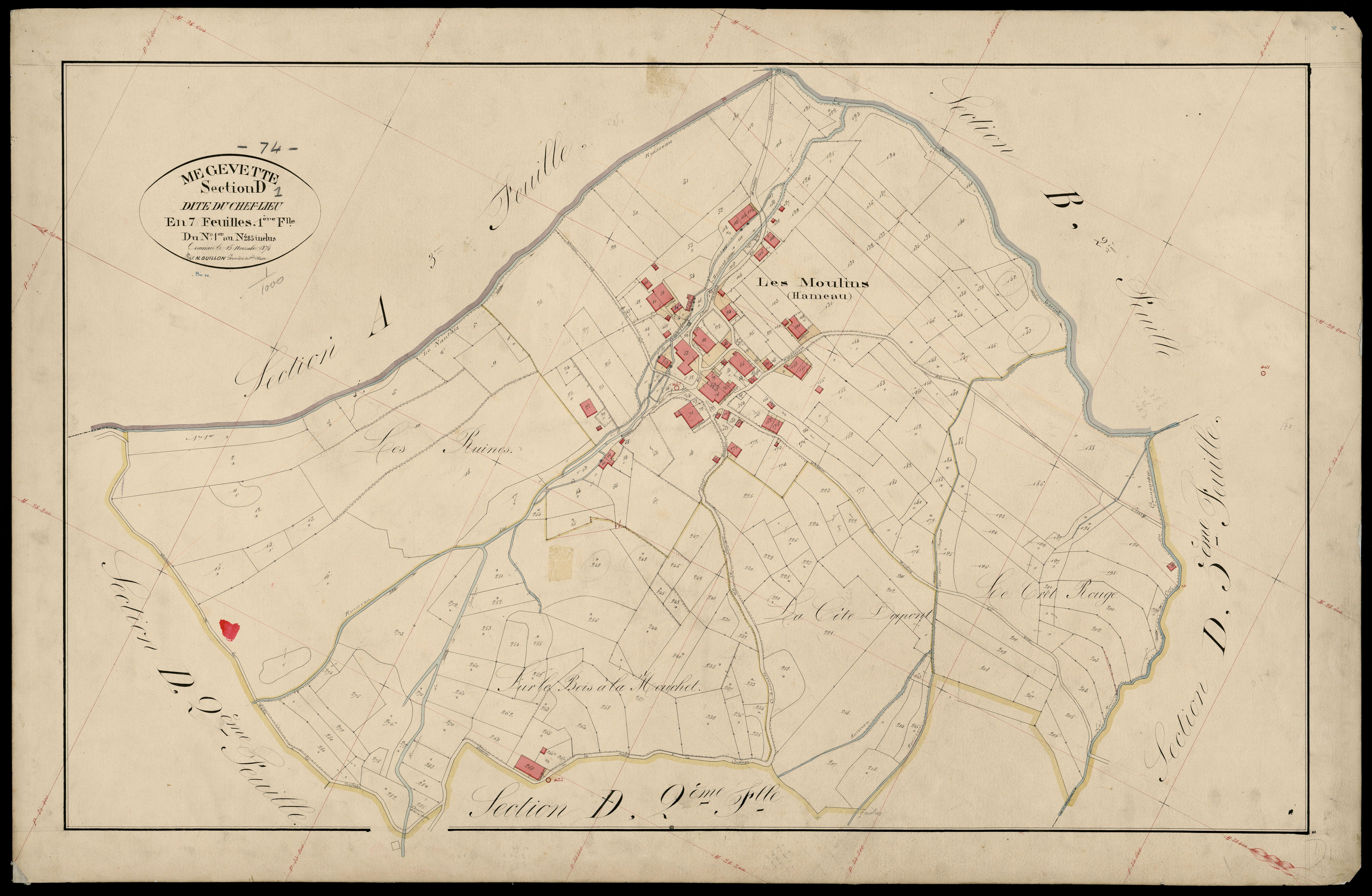 3 P 3 5916 - Feuille n° 2, parcelles n° 286 à 73 - 15 novembre 1874