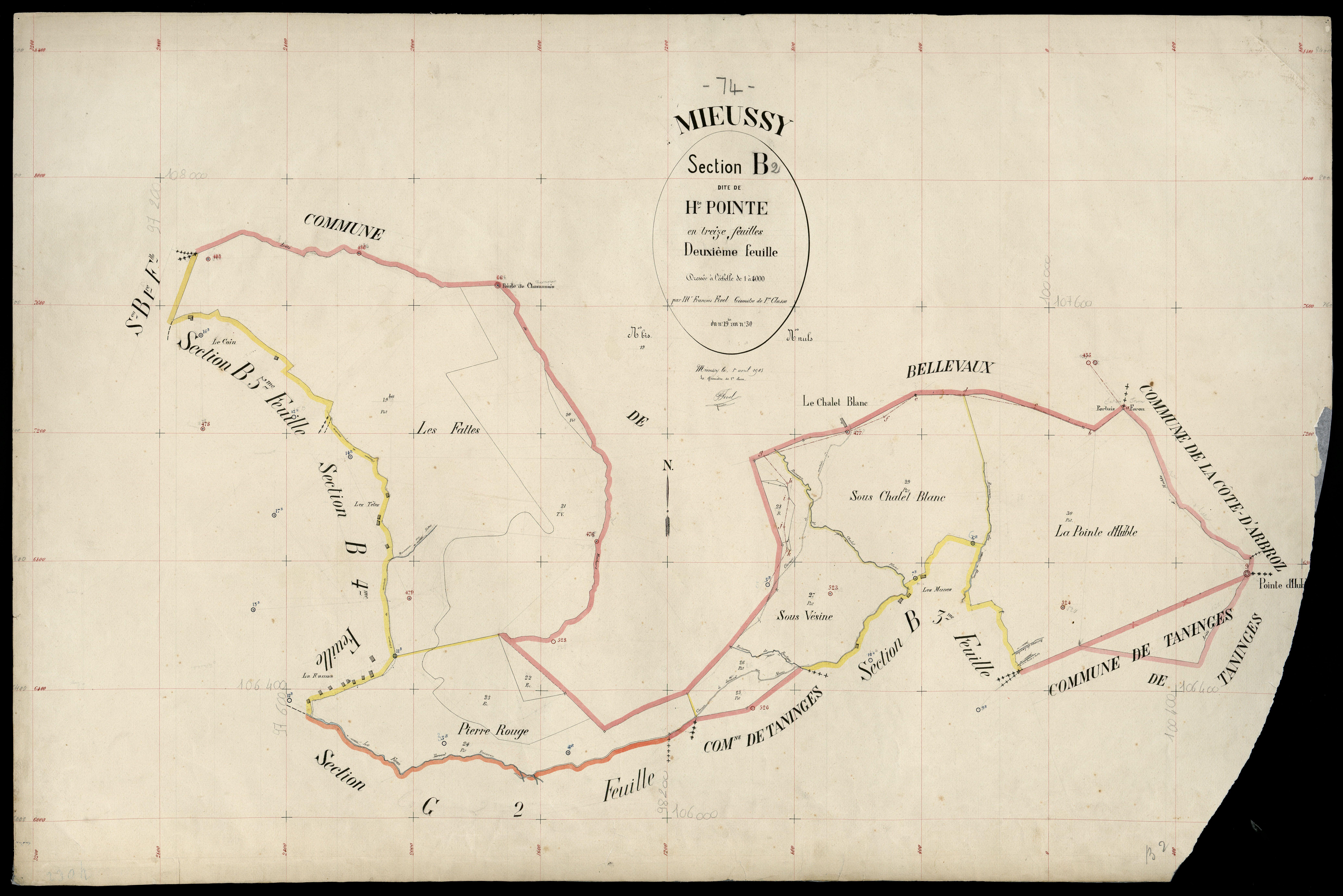 3 P 3 6070 - Feuille n° 3, parcelles n° 31 à 131 - 1er avril 1903