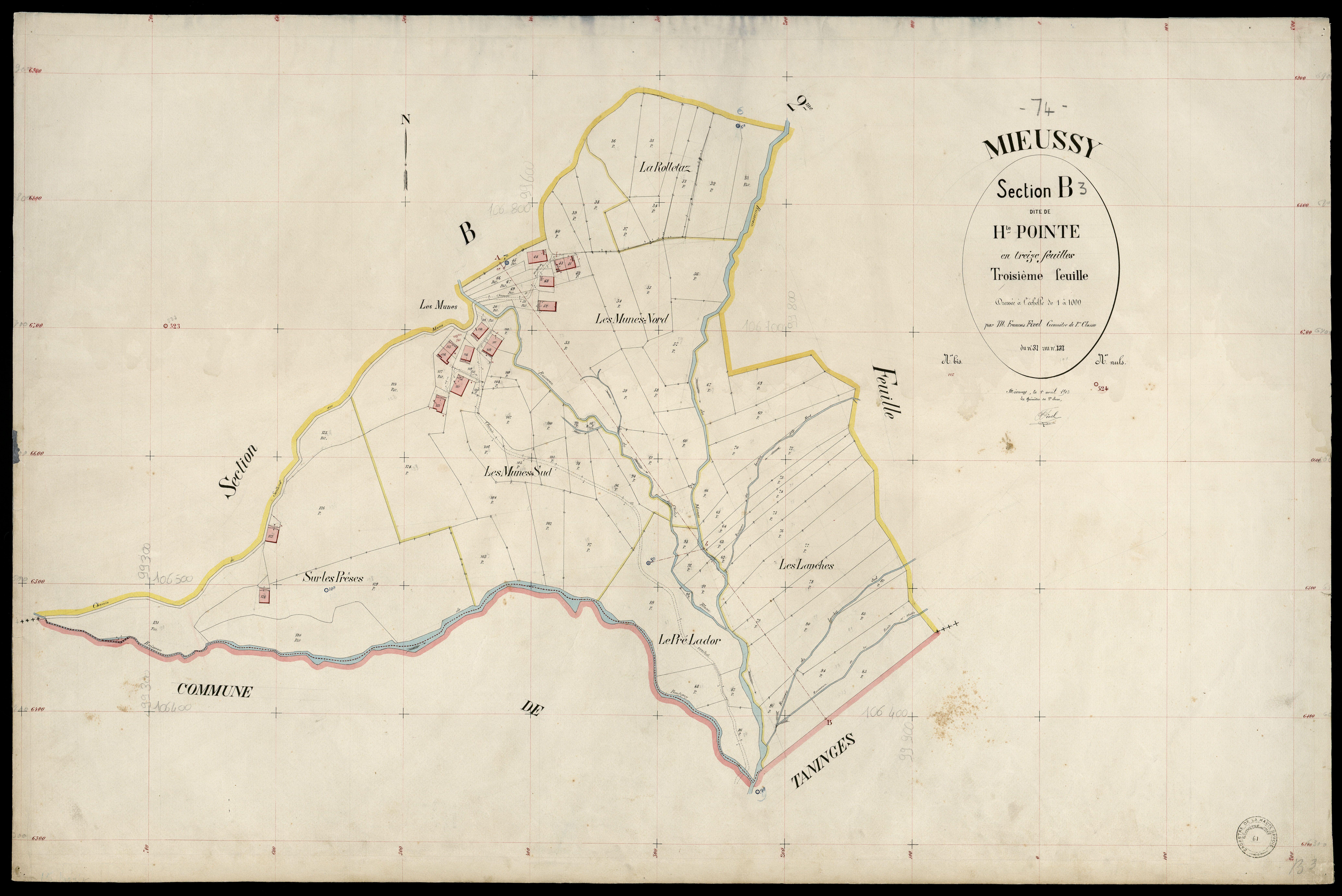 3 P 3 6071 - Feuille n° 4, parcelles n° 132 à 262 - 1er avril 1903