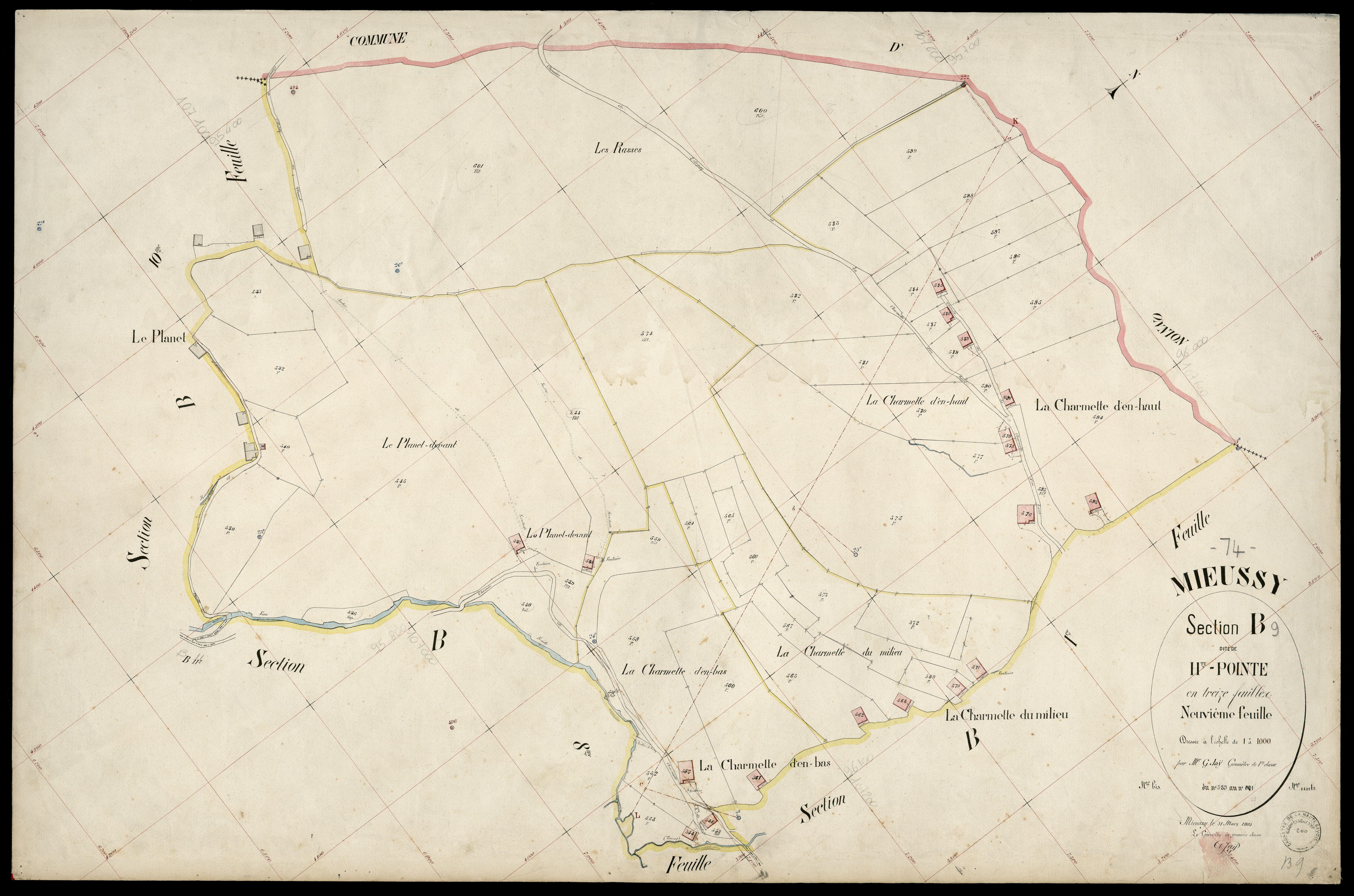 3 P 3 6077 - Feuille n° 10, parcelles n° 602 à 686 - 31 mars 1903