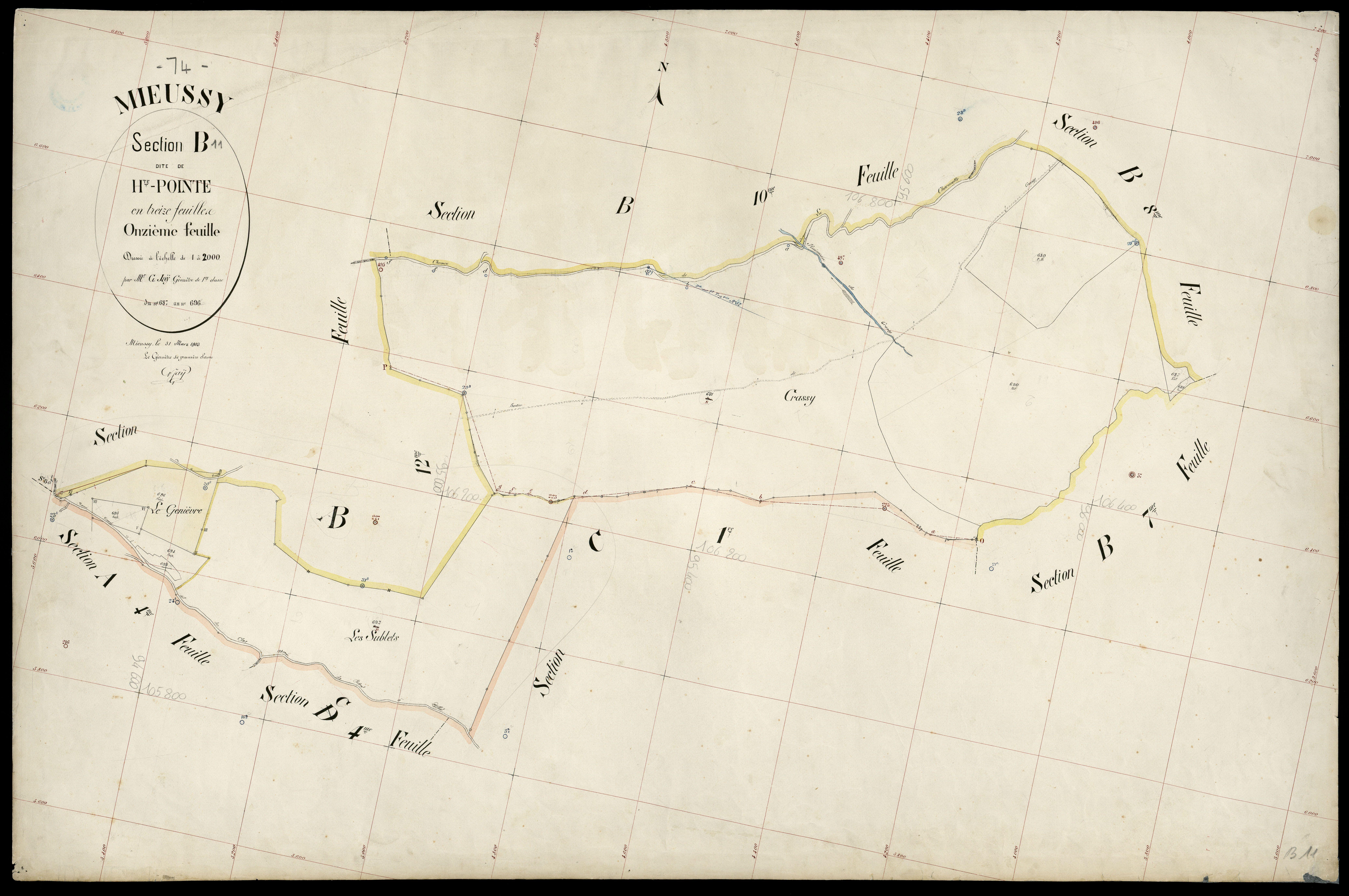 3 P 3 6079 - Feuille n° 12, parcelles n° 697 à 824 - 31 mars 1903