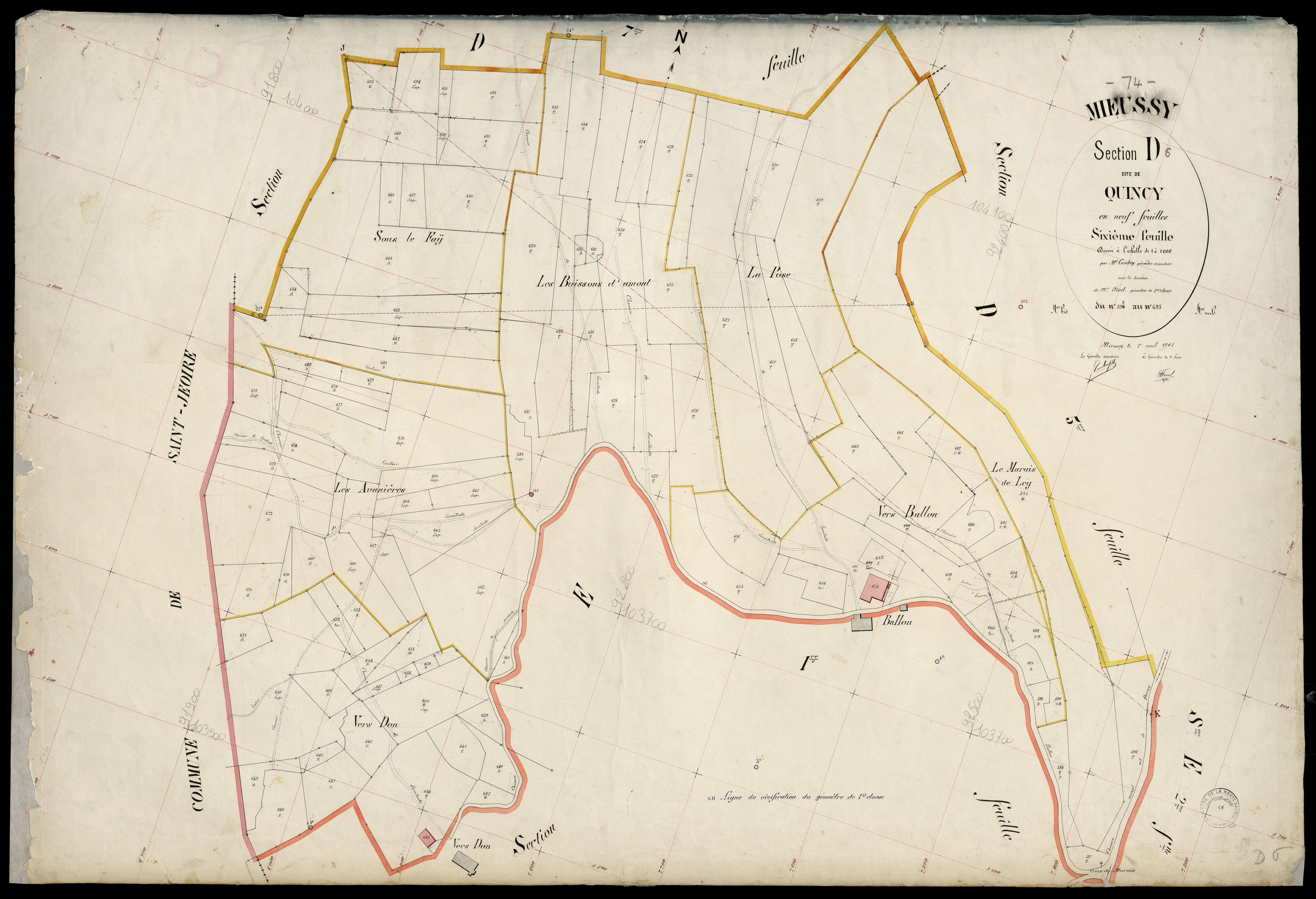 3 P 3 6095 - Feuille n° 7, parcelles n° 696 à 816 - 1er avril 1903
