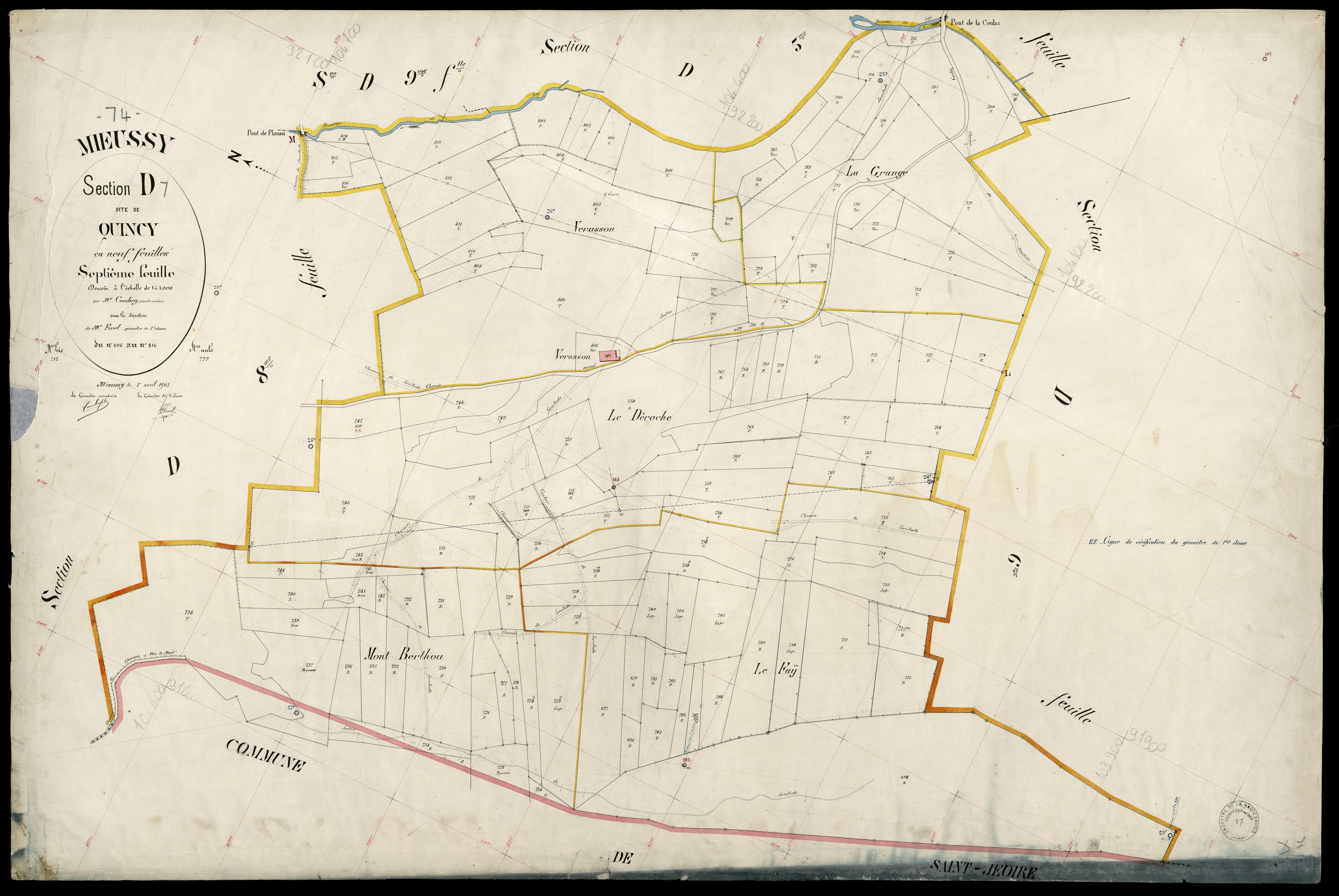 3 P 3 6096 - Feuille n° 8, parcelles n° 817 à 936 - 1er avril 1903