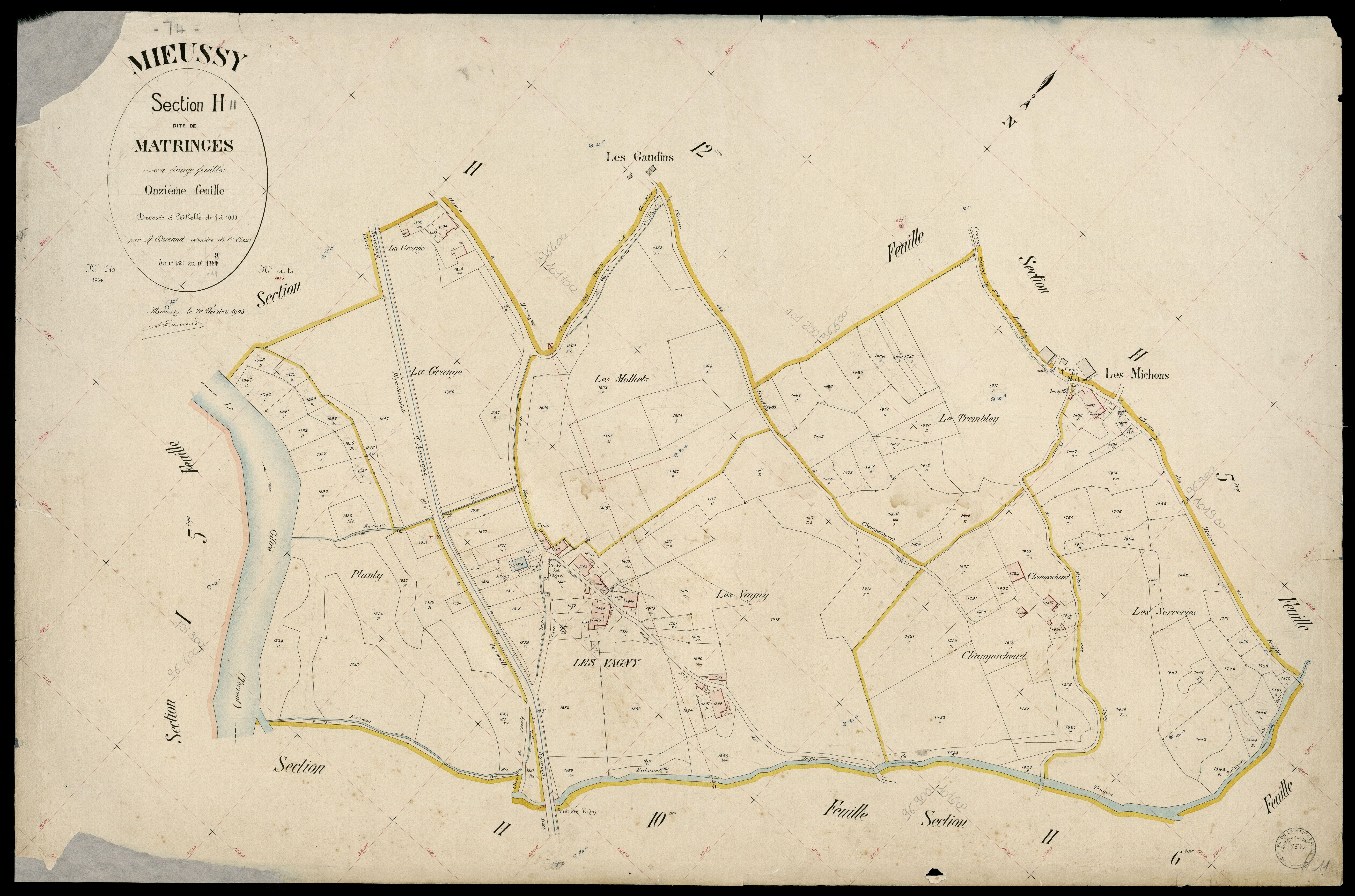 3 P 3 6142 - Feuille n° 12, parcelles n° 1490 à 1699 - 20 février 1903
