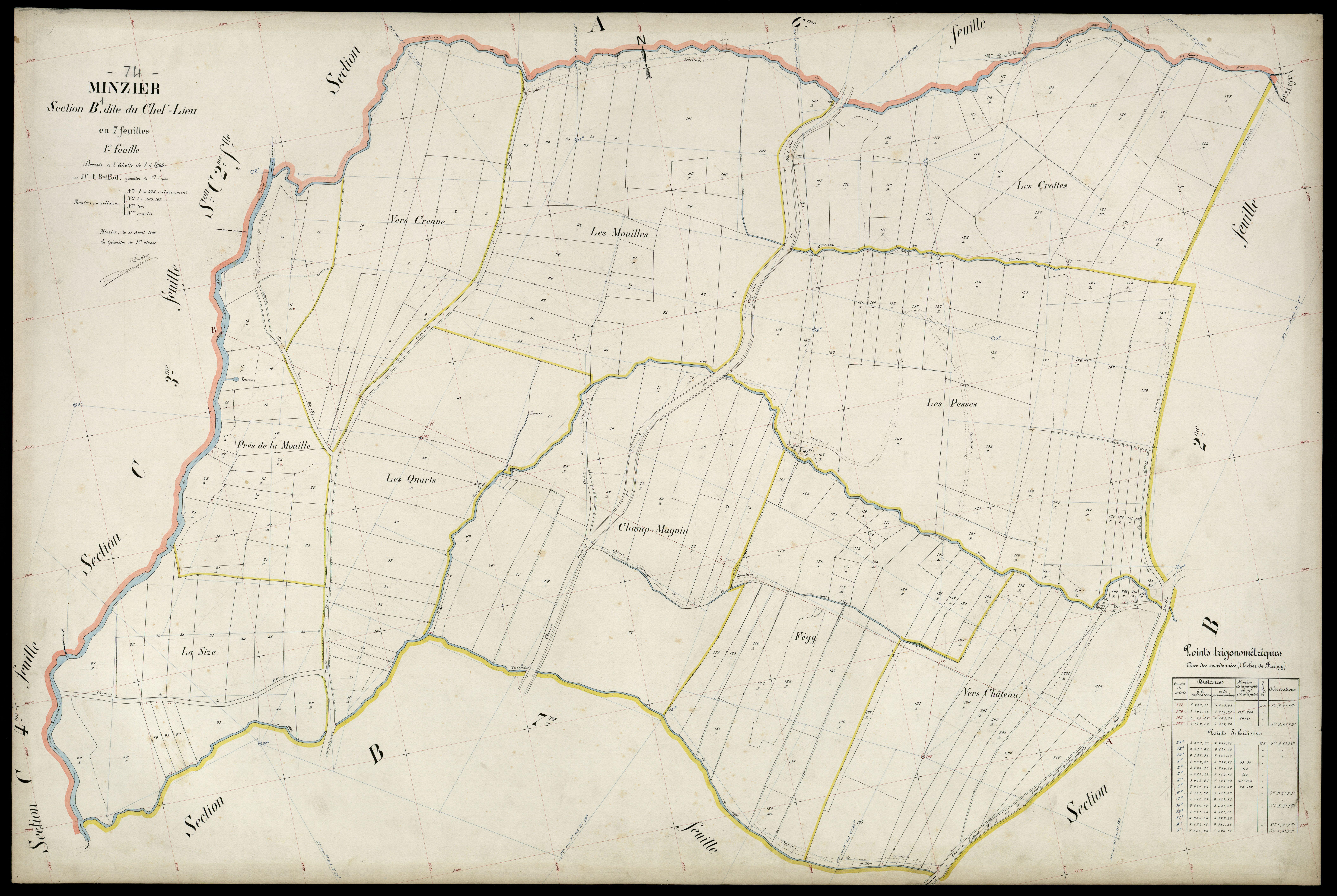 3 P 3 6173 - Feuille n° 2, parcelles n° 21 à 281 - 15 avril 1908