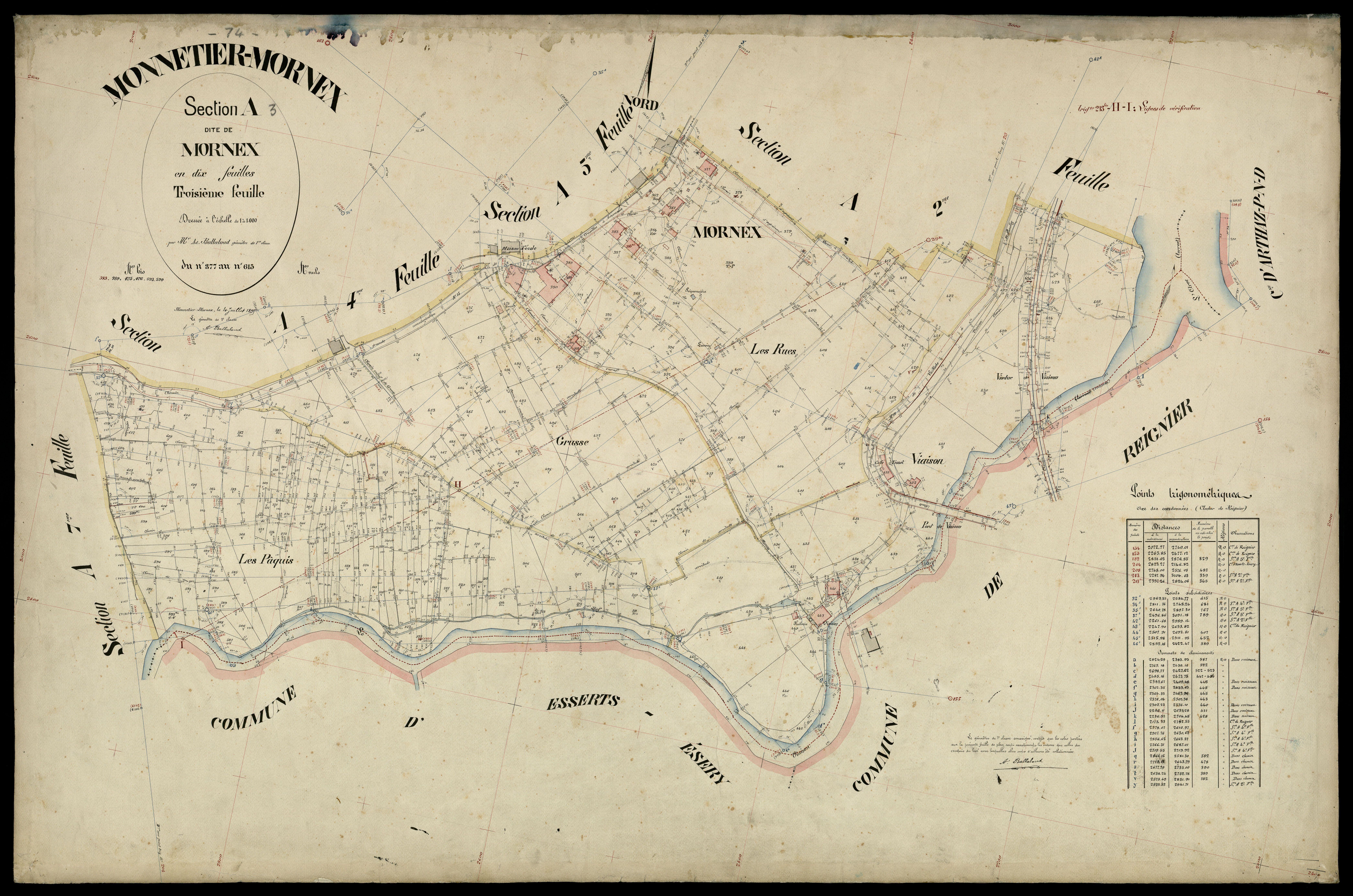 3 P 3 6193 - Feuille n° 4, parcelles n° 616 à 74 - 4 juillet 1895