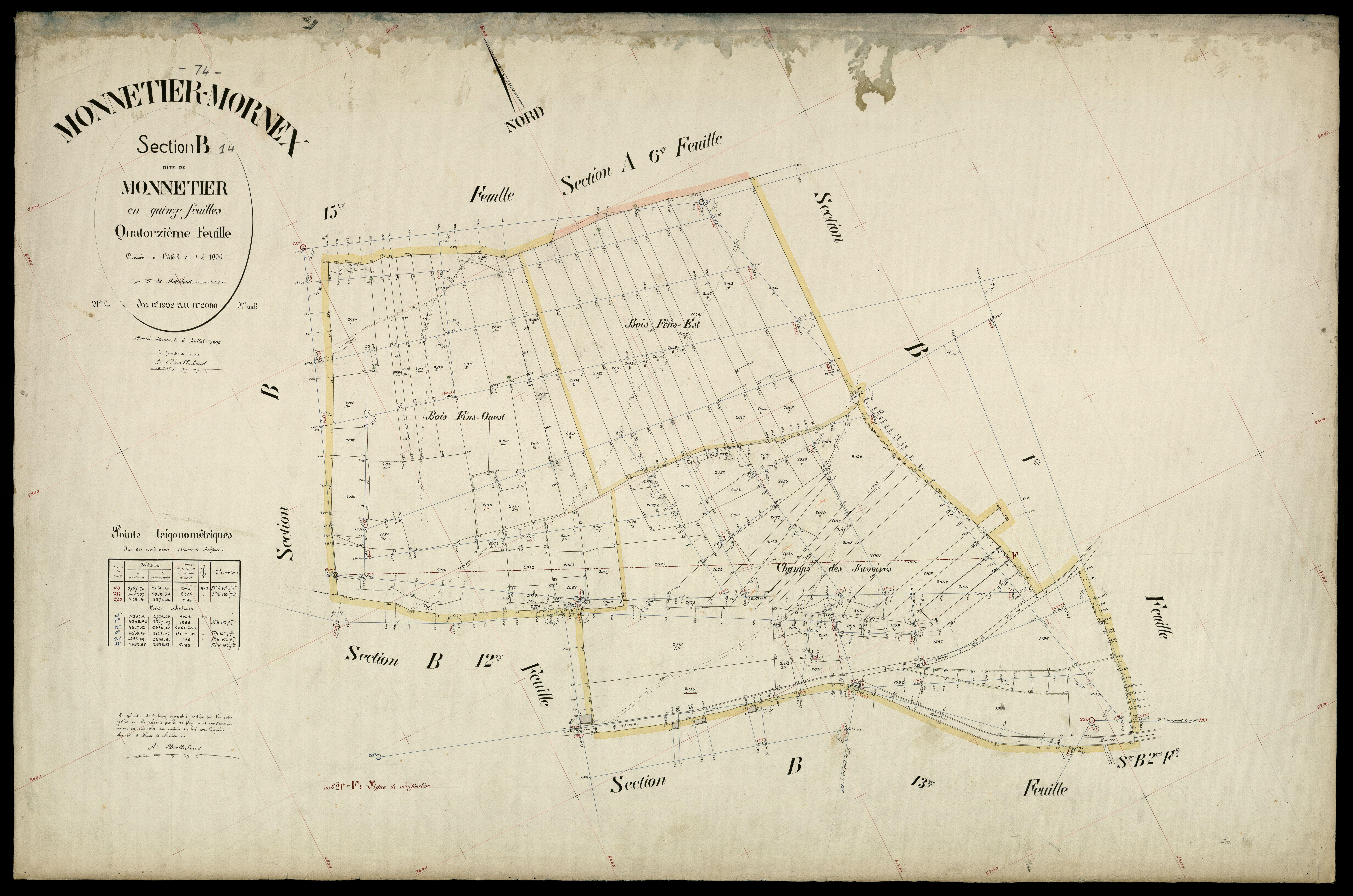 3 P 3 6214 - Feuille n° 1, parcelles n° 2091 à 2243 - 6 juillet 1895