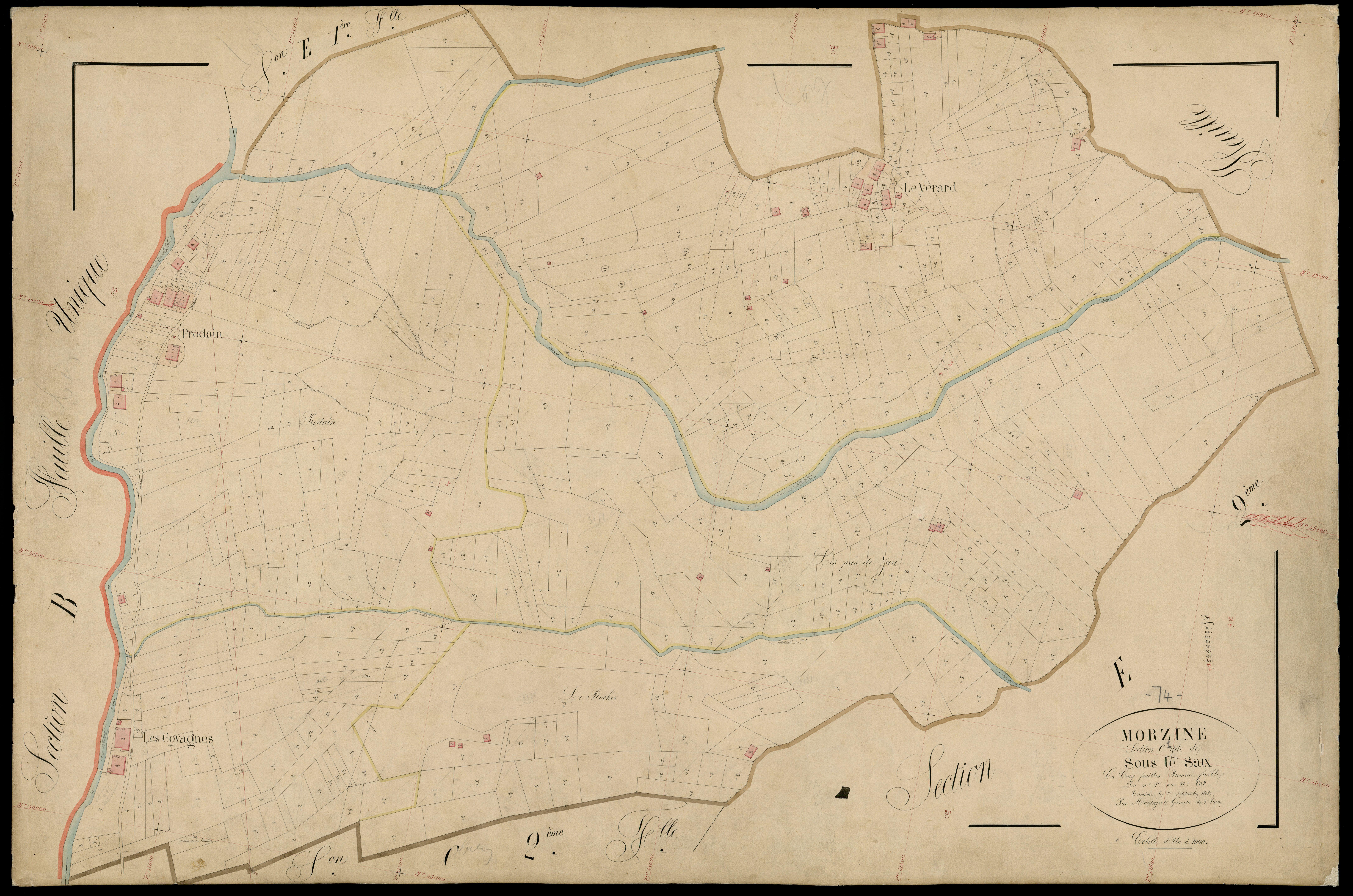 3 P 3 6363 - Feuille n° 2, parcelles n° 603 à 1128 - 1er septembre 1868