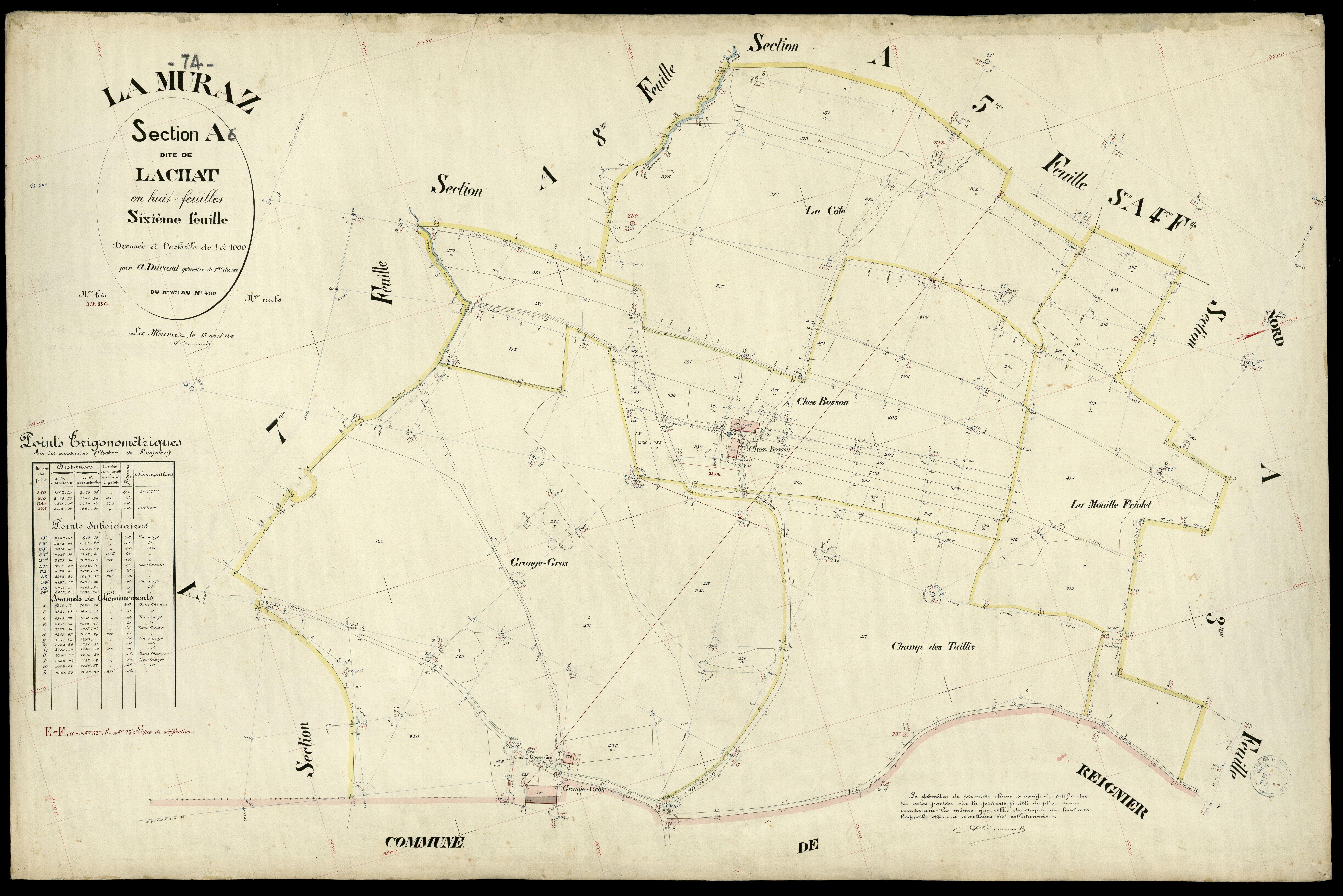 3 P 3 6458 - Feuille n° 7, parcelles n° 431 à 23 - 15 avril 1896
