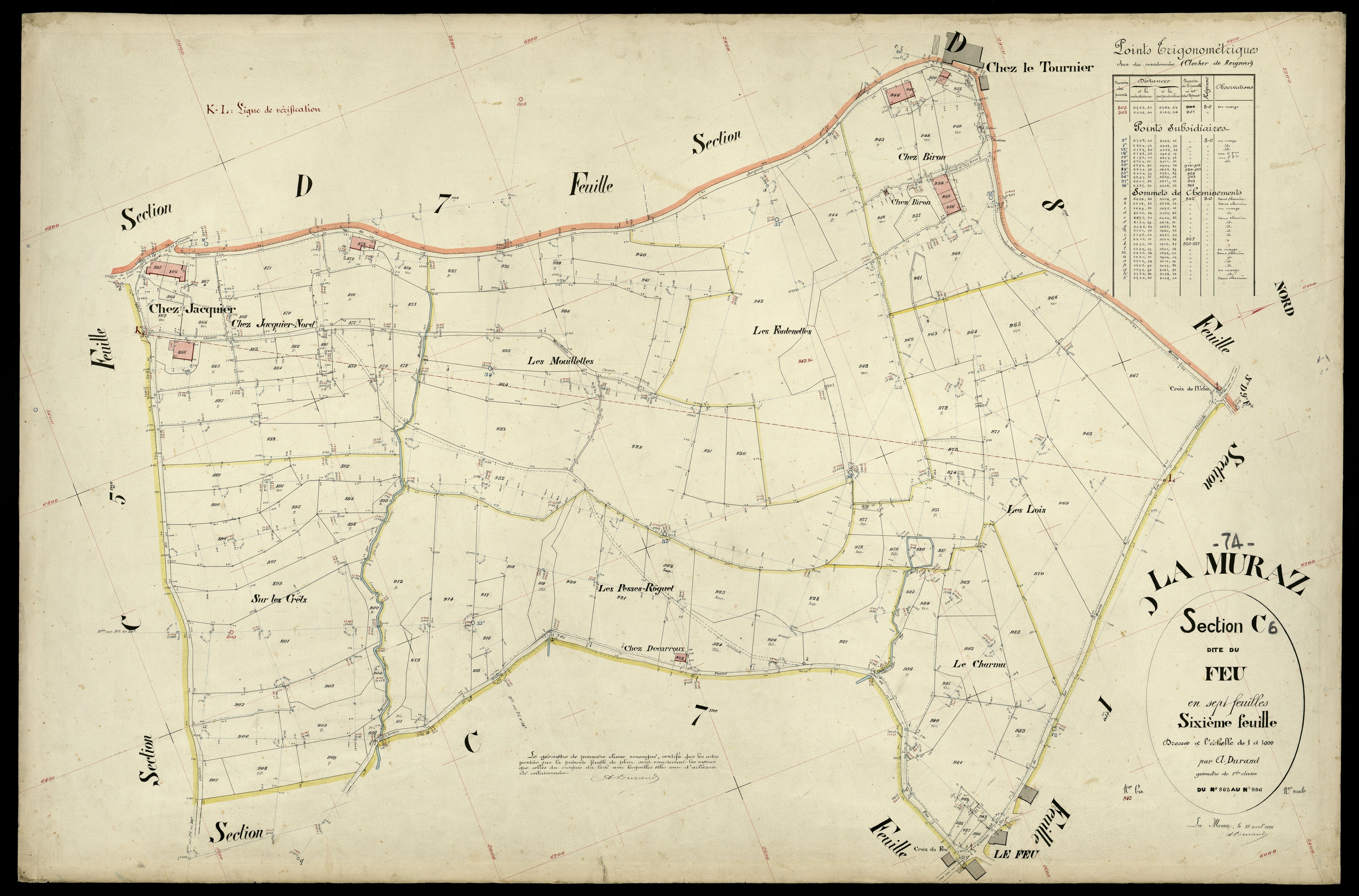3 P 3 6474 - Feuille n° 7, parcelles n° 997 à 1112 - 15 avril 1896