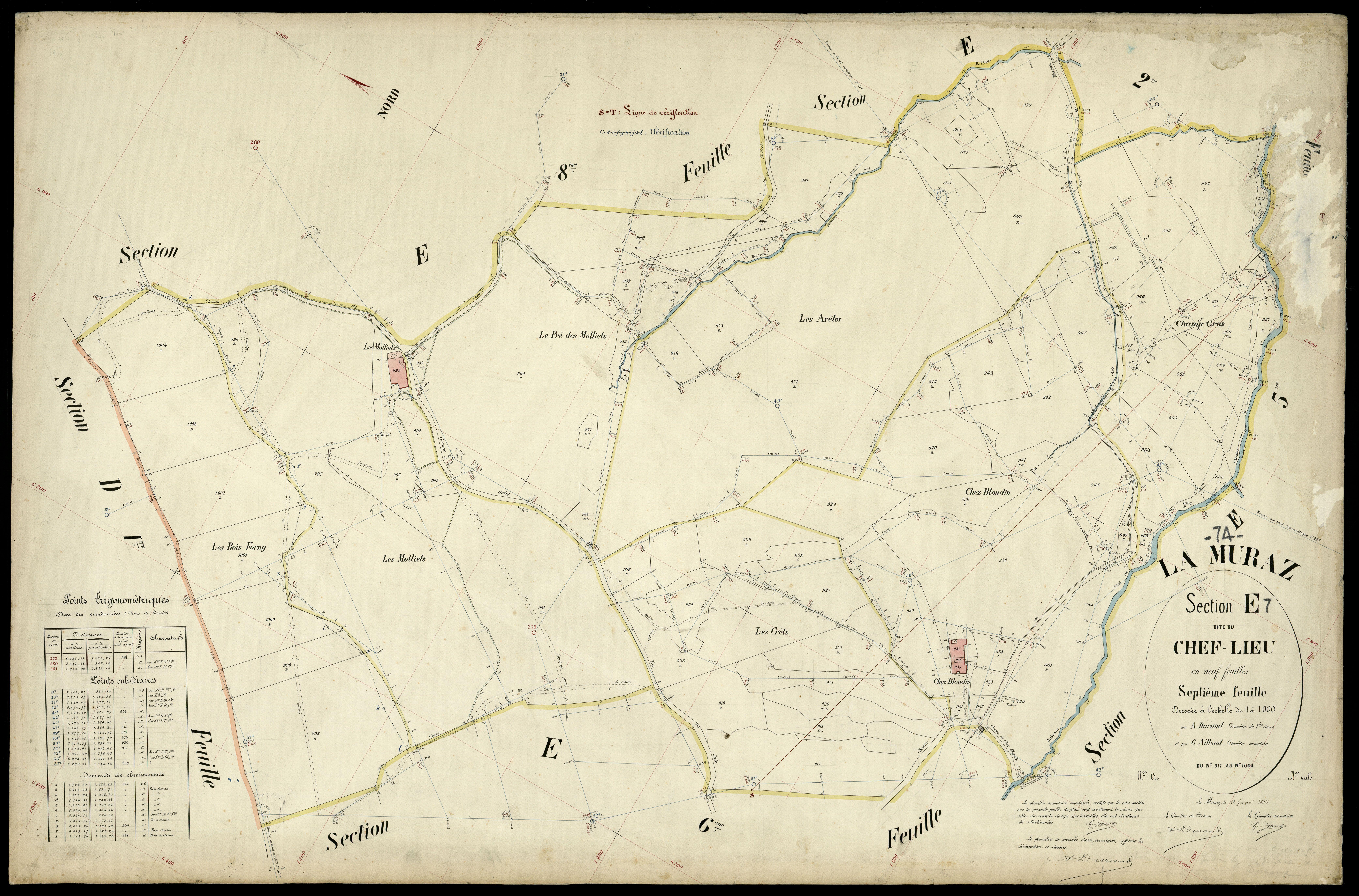 3 P 3 6491 - Feuille n° 8, parcelles n° 100 à 1071 - 12 janvier 1896