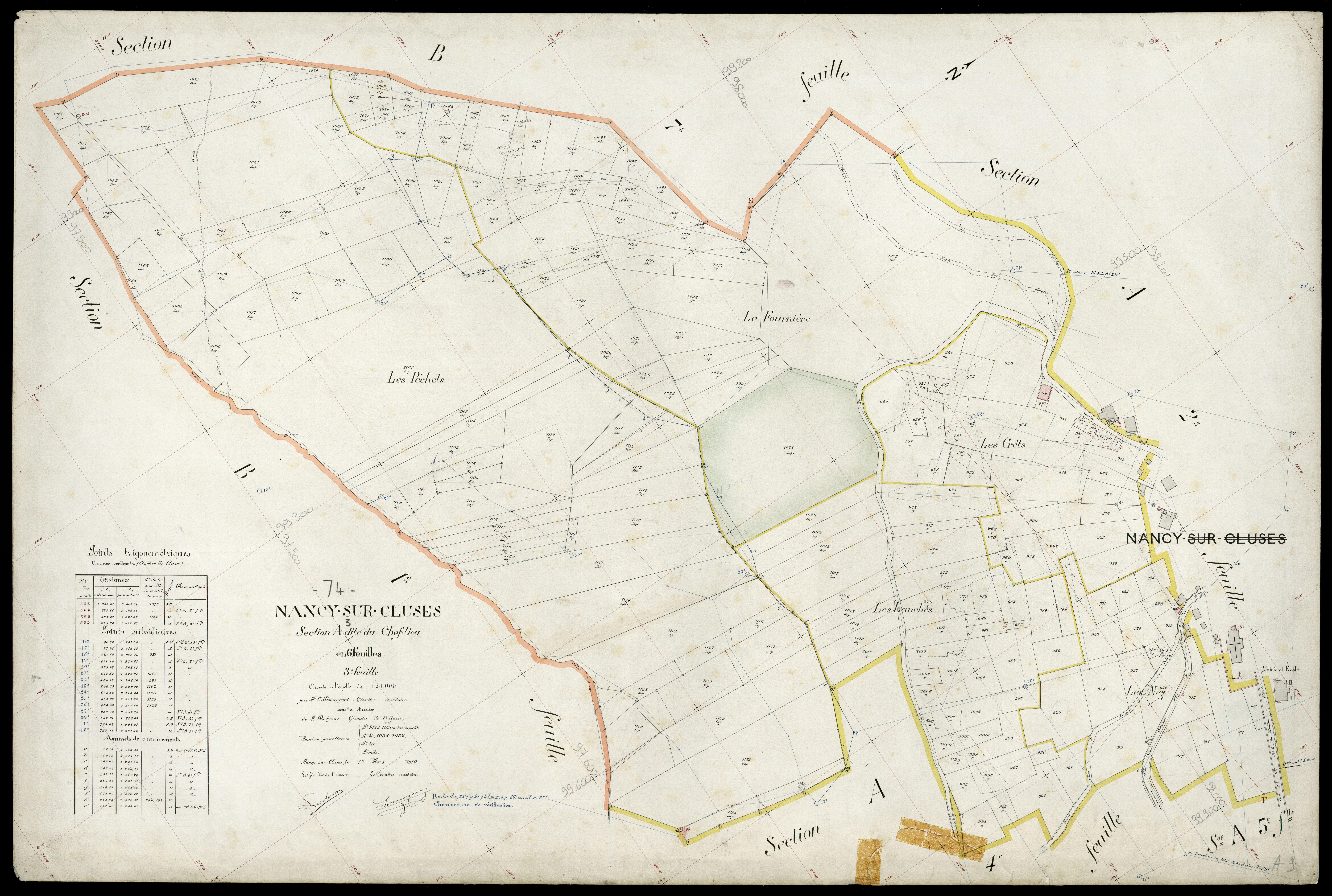 3 P 3 6531 - Feuille n° 4, parcelles n° 1136 à 1443 - 1er mars 1910
