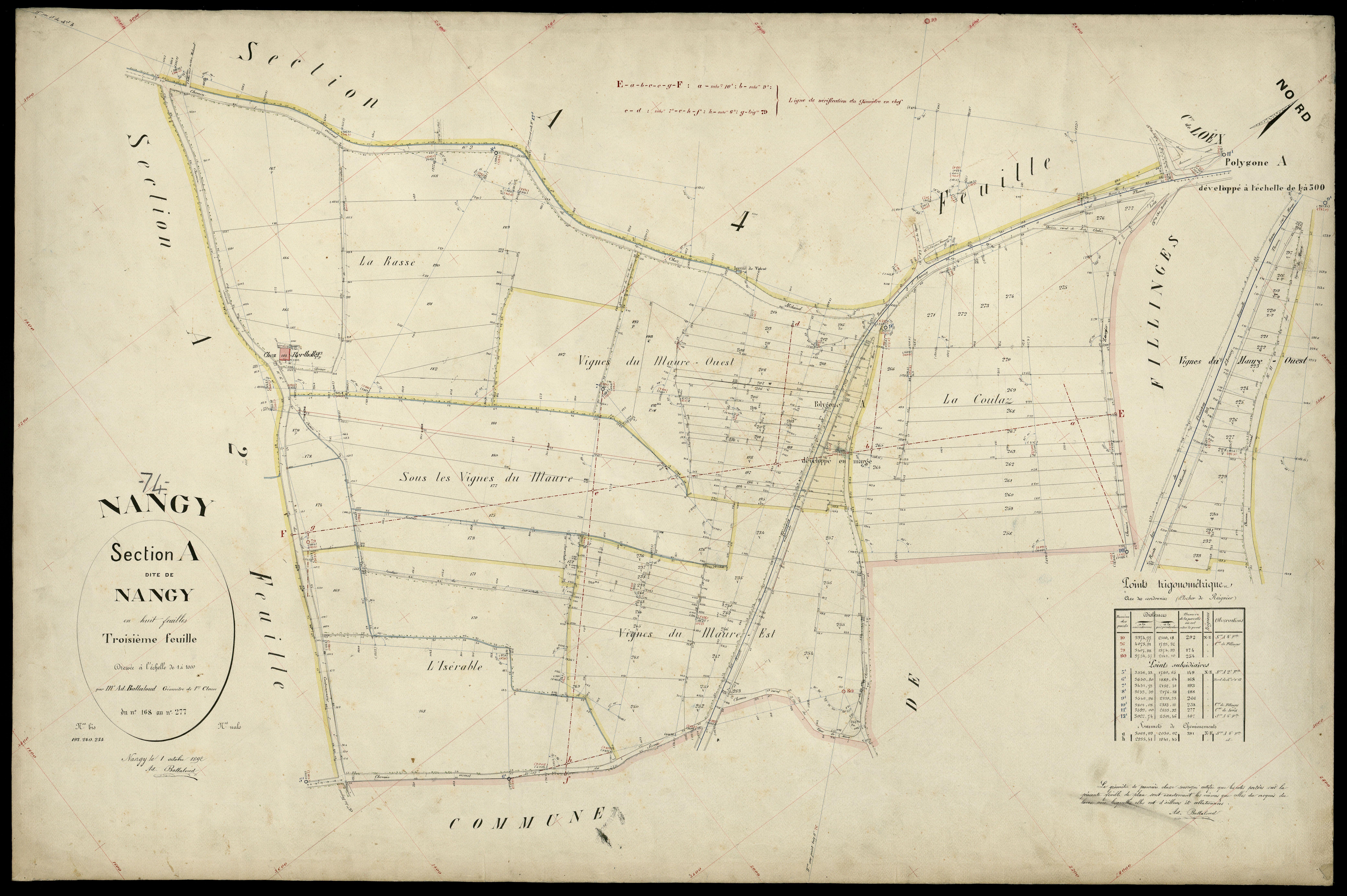 3 P 3 6546 - Feuille n° 4, parcelles n° 277bis à 422 - 1er octobre 1892