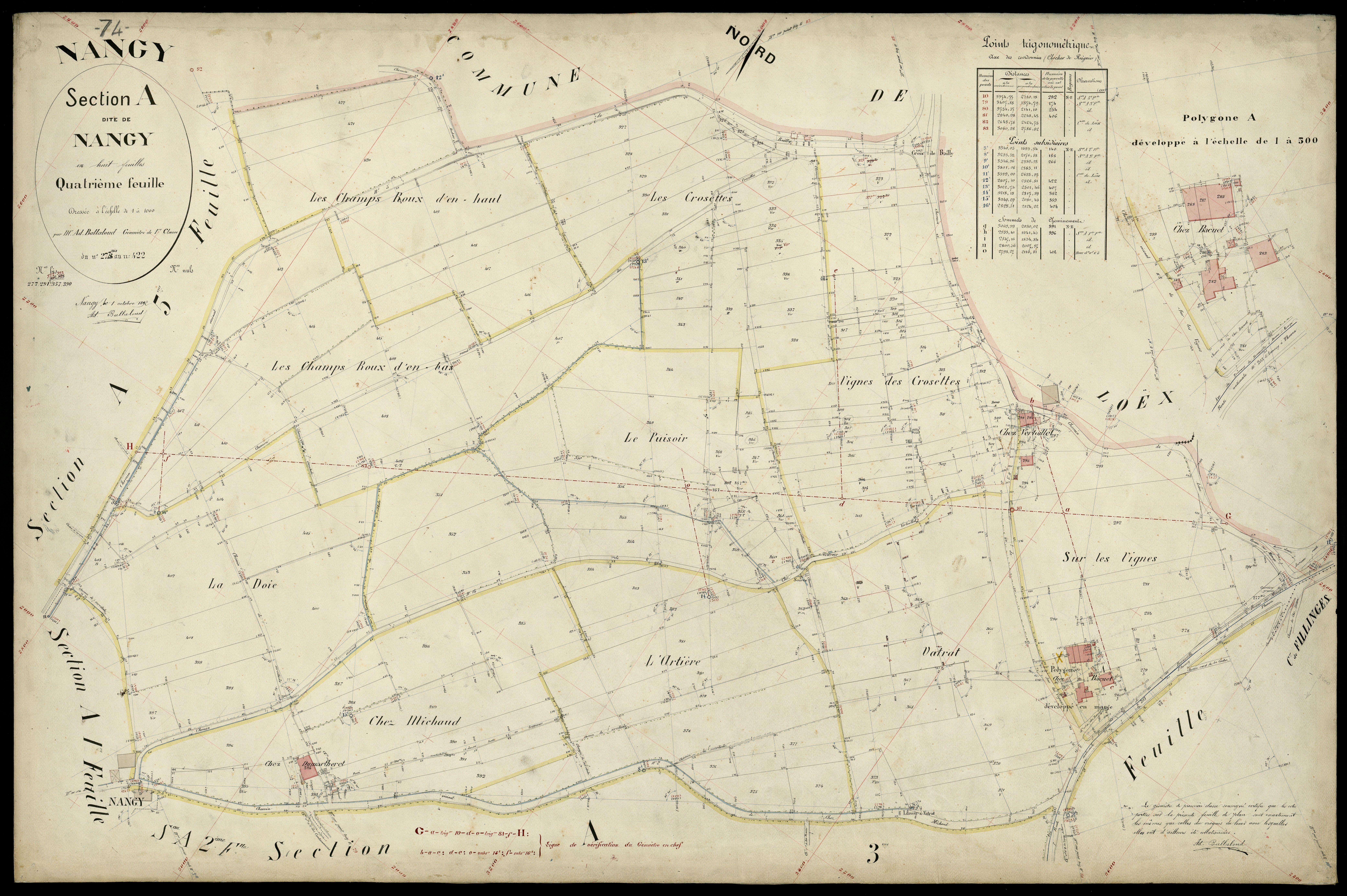 3 P 3 6547 - Feuille n° 5, parcelles n° 423 à 479 - 1er octobre 1892