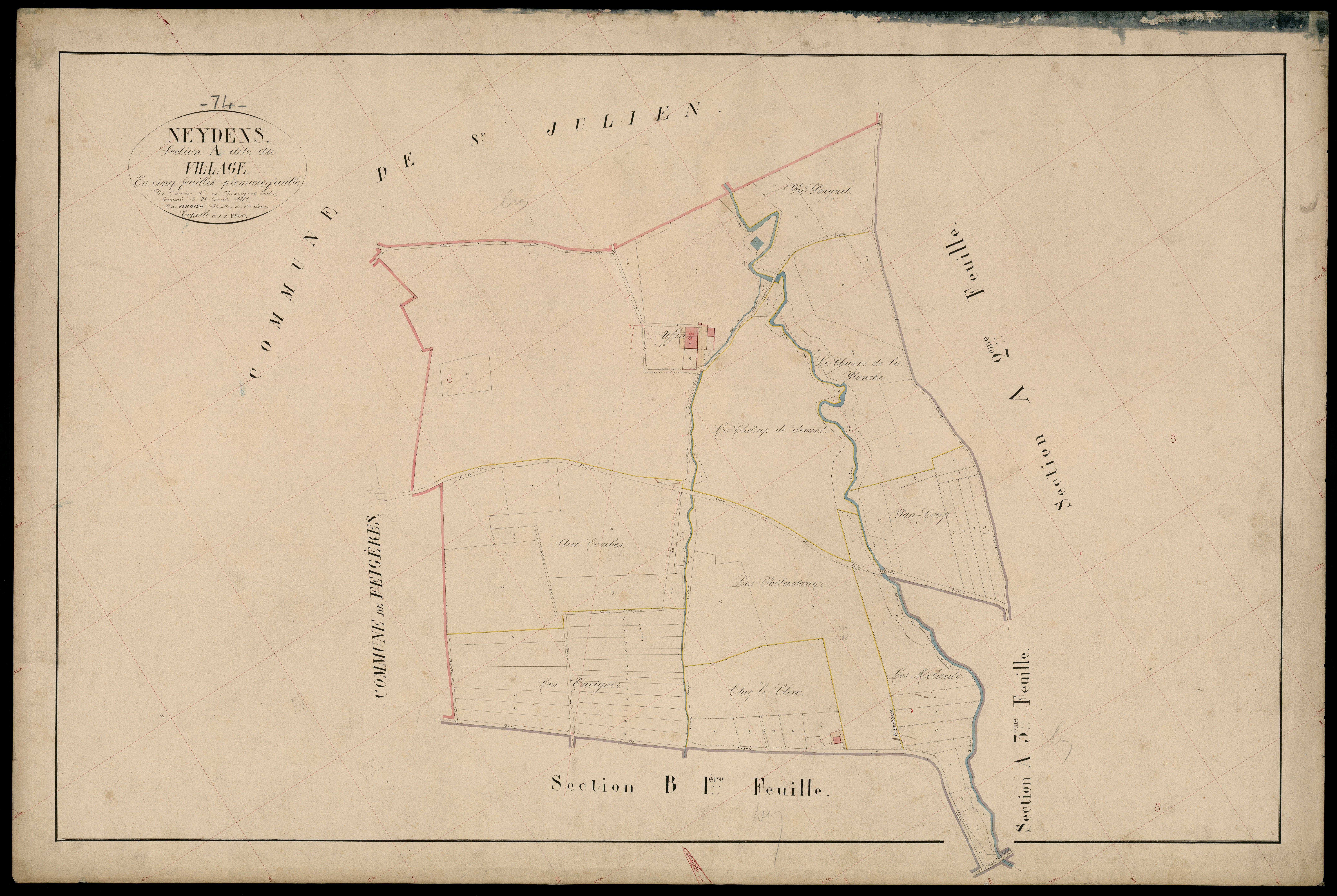 3 P 3 6582 - Feuille n° 2, parcelles n° 97 à 308 - 23 mars 1871
