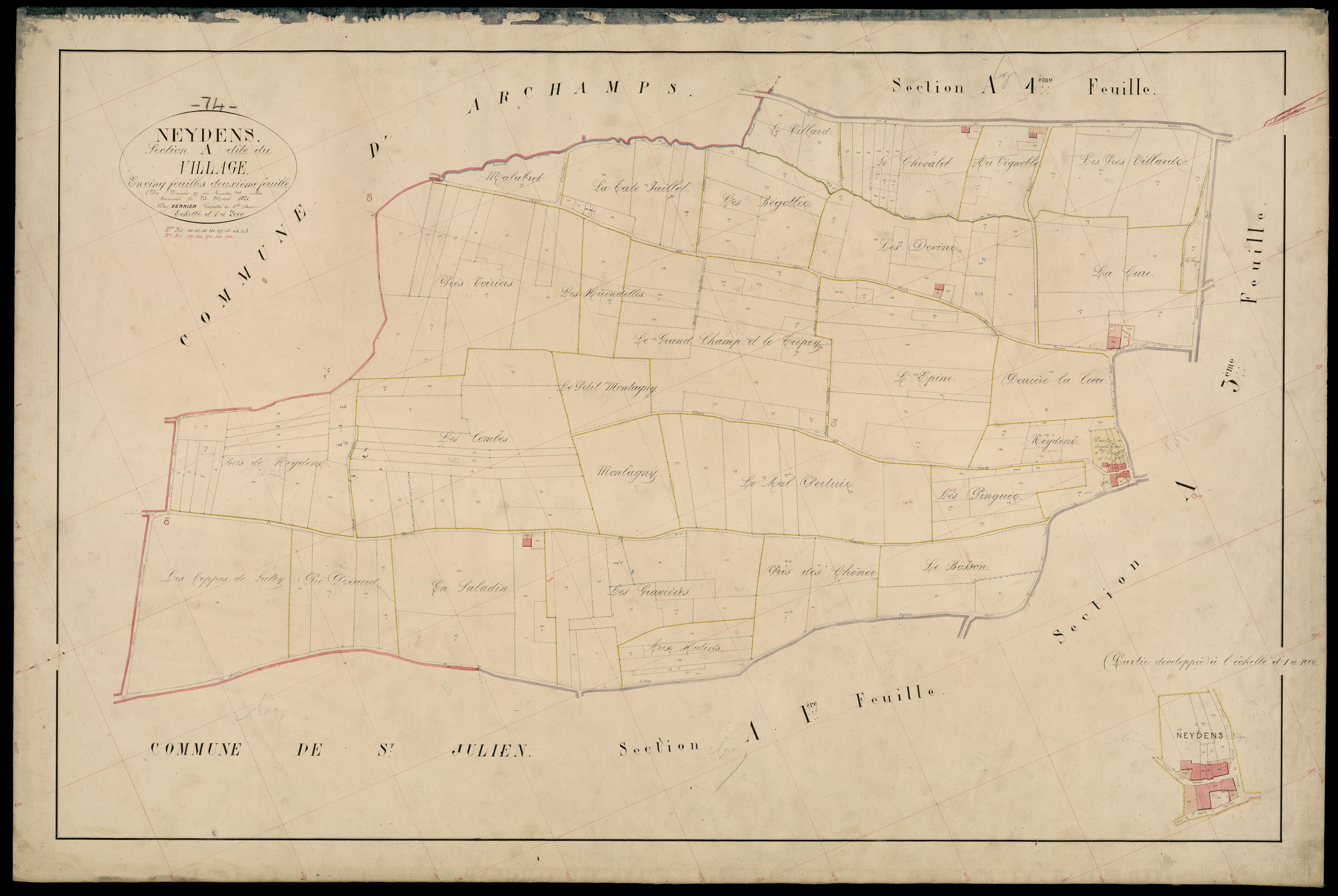 3 P 3 6583 - Feuille n° 3, parcelles n° 309 à 855 - 23 février 1871