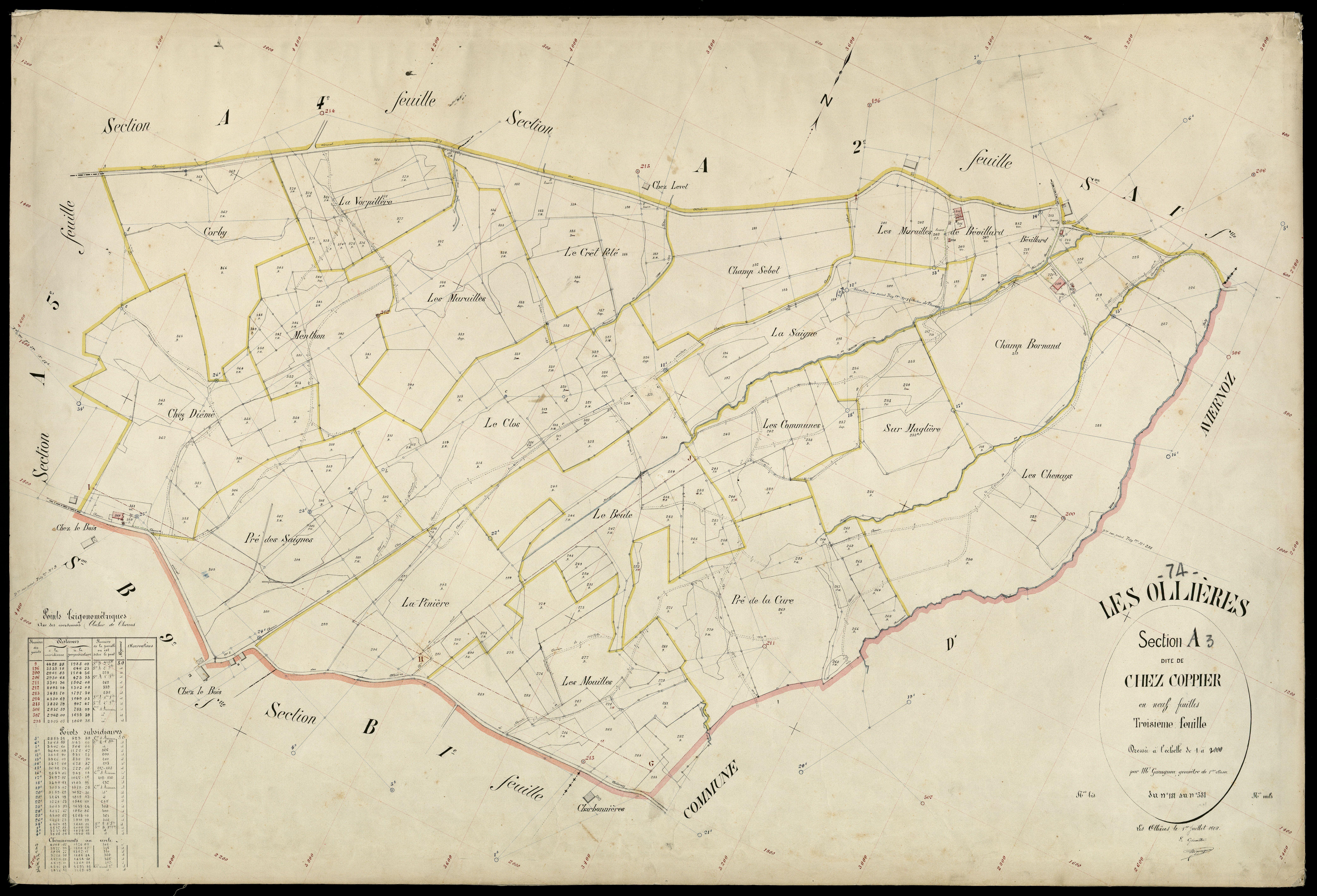 3 P 3 6605 - Feuille n° 4, parcelles n° 382 à 454 - 1er juillet 1904