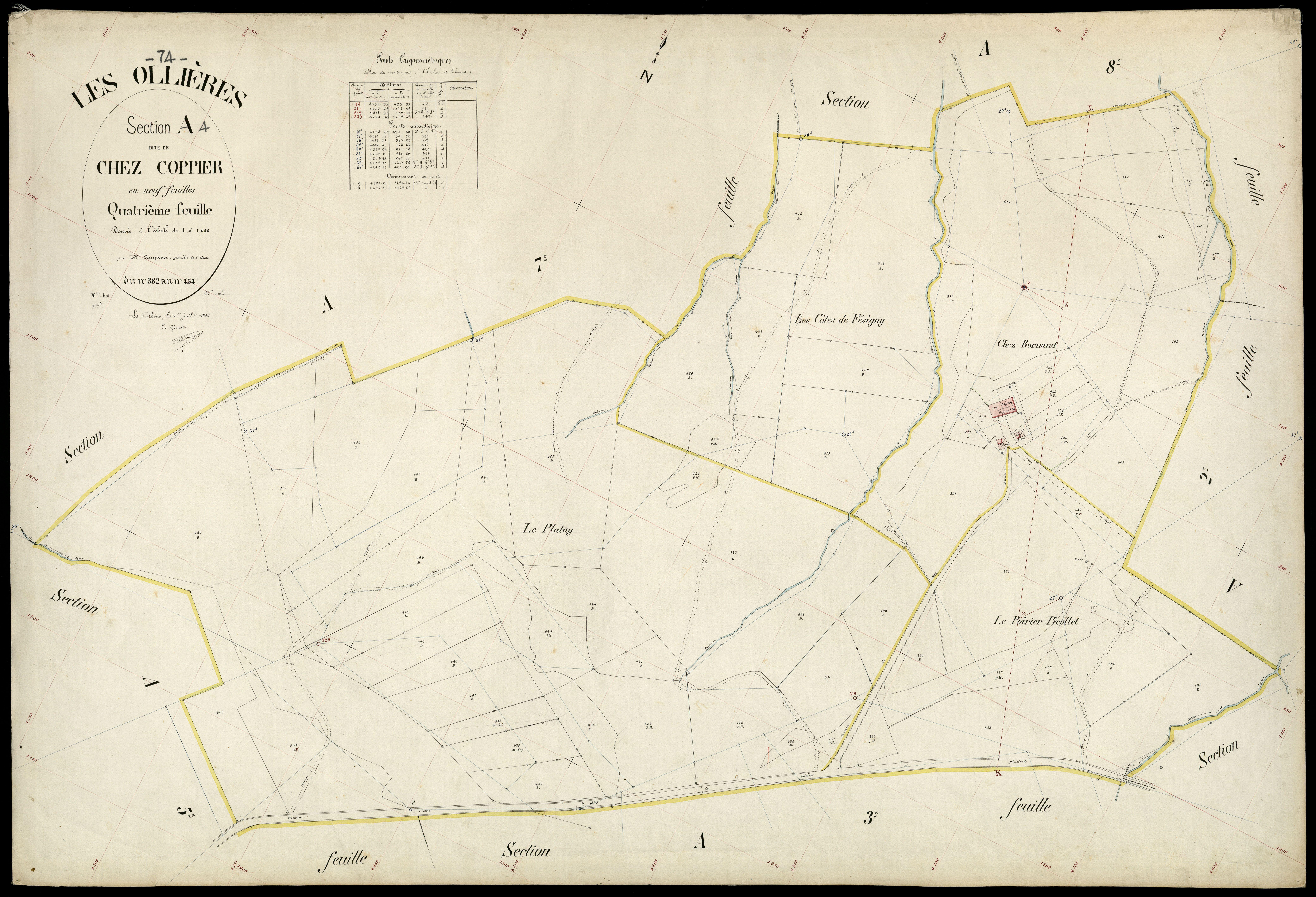 3 P 3 6606 - Feuille n° 5, parcelles n° 455 à 518 - 1er juillet 1904