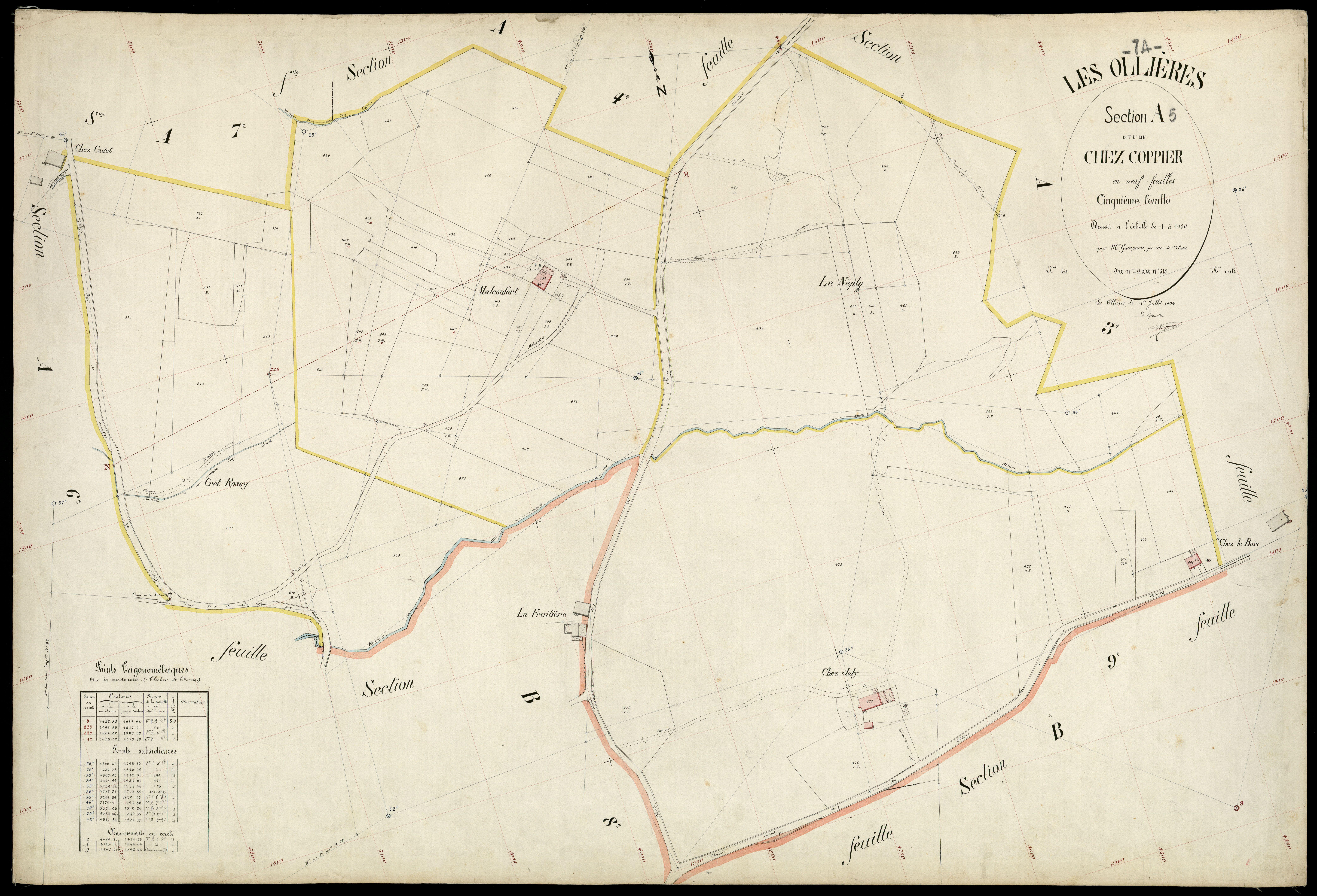 3 P 3 6607 - Feuille n° 6, parcelles n° 519 à 618 - 1er juillet 1904